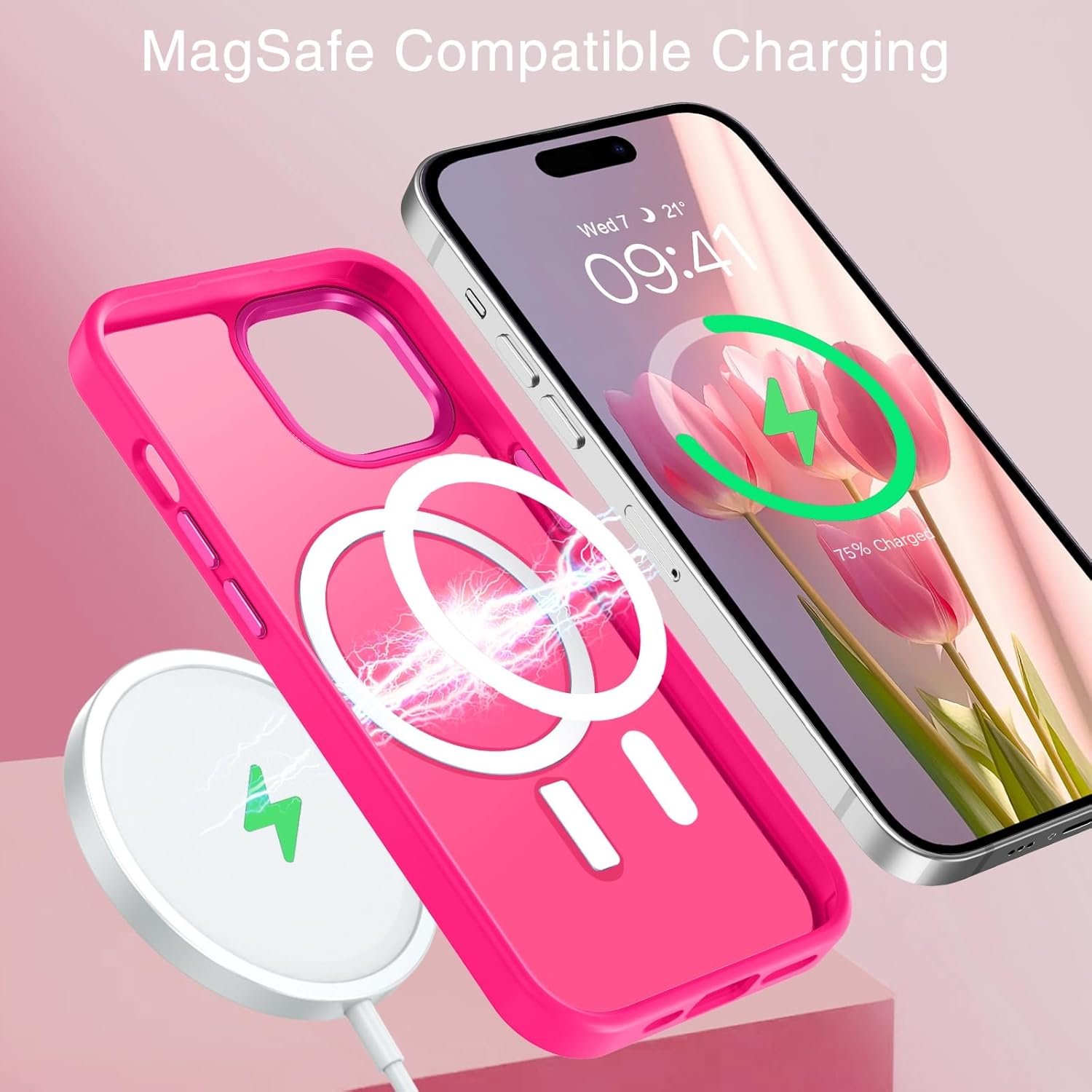 BENTOBEN Compatible with iPhone 15 Plus Case, Translucent Matte Slim Shockproof Magnetic Phone case [Compatible with MagSafe] Women Men Girl Boy Protective Cover for iPhone 15 Plus, Hot Pink