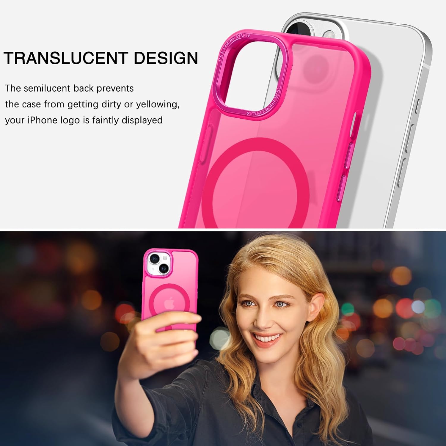 BENTOBEN Compatible with iPhone 15 Plus Case, Translucent Matte Slim Shockproof Magnetic Phone case [Compatible with MagSafe] Women Men Girl Boy Protective Cover for iPhone 15 Plus, Hot Pink