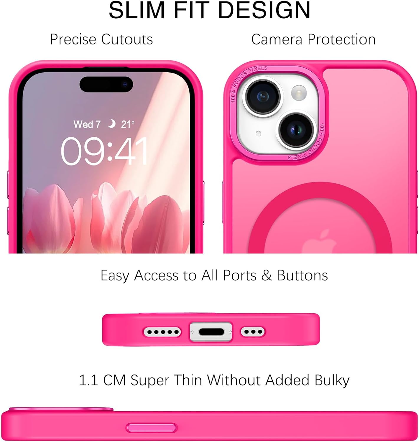 BENTOBEN Compatible with iPhone 15 Plus Case, Translucent Matte Slim Shockproof Magnetic Phone case [Compatible with MagSafe] Women Men Girl Boy Protective Cover for iPhone 15 Plus, Hot Pink