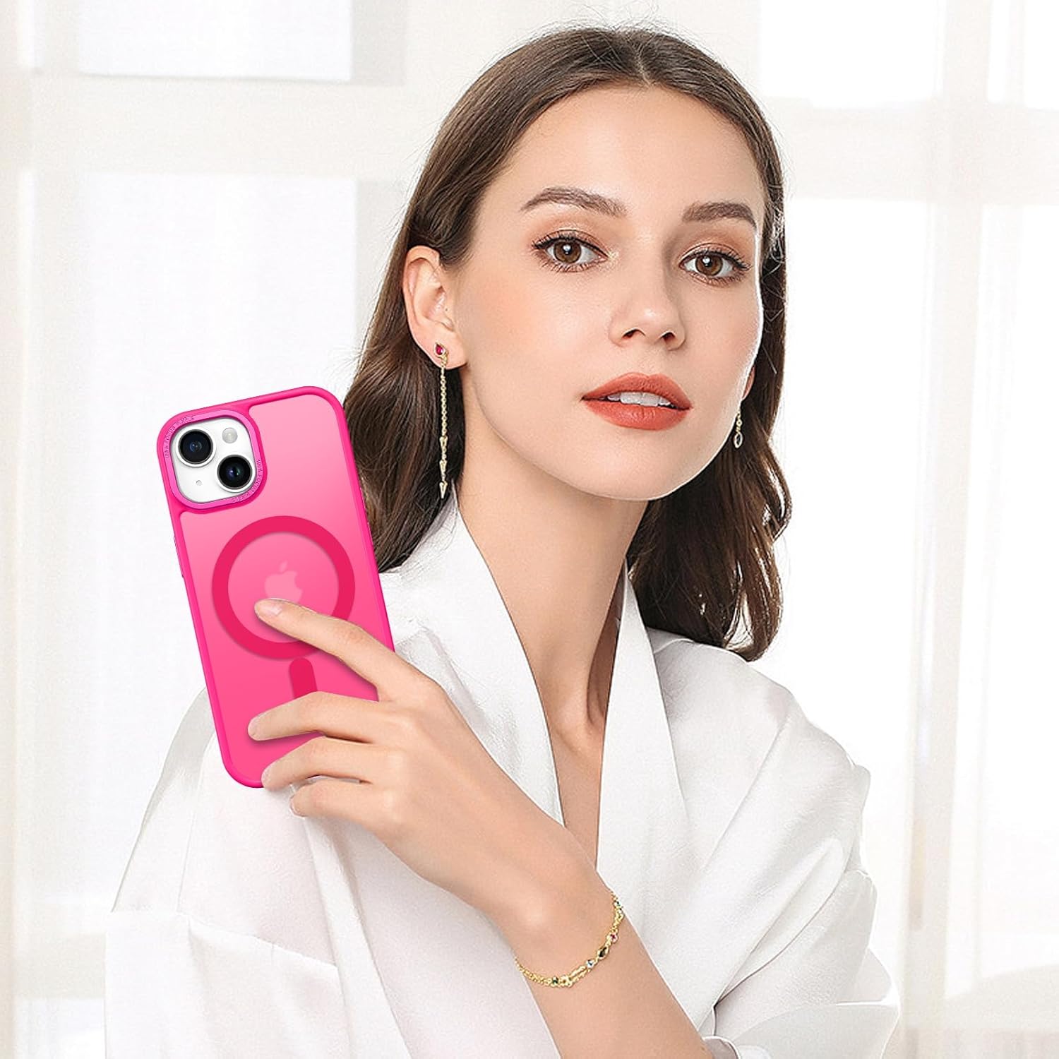 BENTOBEN Compatible with iPhone 15 Plus Case, Translucent Matte Slim Shockproof Magnetic Phone case [Compatible with MagSafe] Women Men Girl Boy Protective Cover for iPhone 15 Plus, Hot Pink