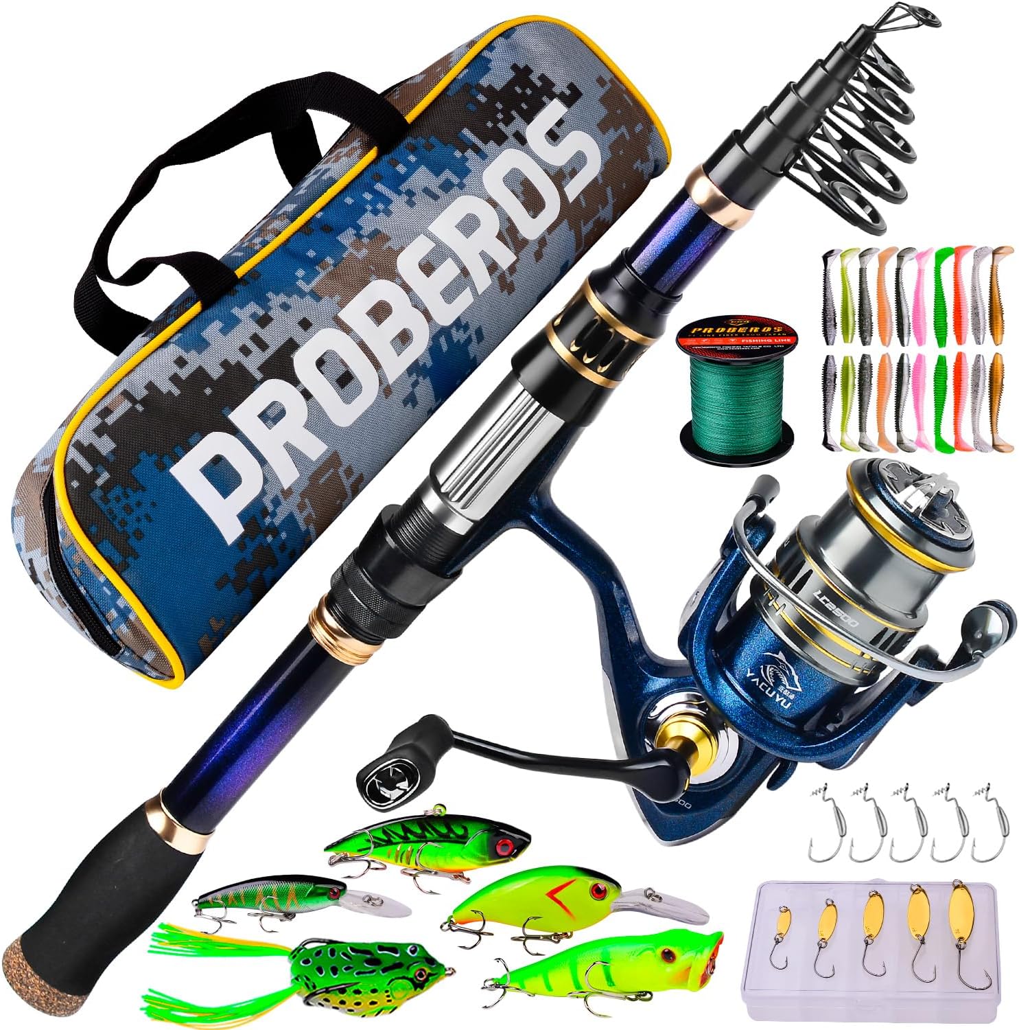 Fishing Rod and Reel Combo - Telescopic Fishing Poles and Spinning Reels Combos - Carbon Fiber Fishing Pole with 2500 Fishing Reel Combos - Bass Fishing Tackle Gear Set Fishing Rods Kit 1.8m/5.9ft