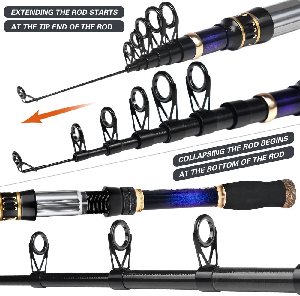 Fishing Rod and Reel Combo - Telescopic Fishing Poles and Spinning Reels Combos - Carbon Fiber Fishing Pole with 2500 Fishing Reel Combos - Bass Fishing Tackle Gear Set Fishing Rods Kit 1.8m/5.9ft