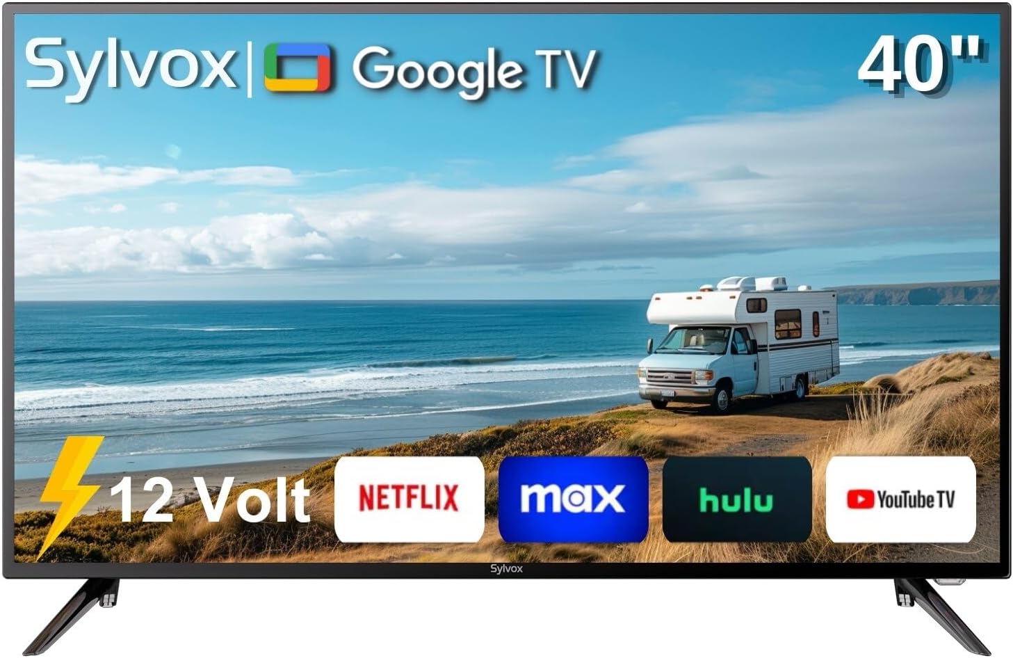 SYLVOX Smart RV TV ทีวี 12 โวลต์ขนาด 40 นิ้วสำหรับ RV รองรับ 1080P FHD พร้อม Google TV Google Assitant มี App Store ในตัว รองรับการแคสต์หน้าจอ โทรทัศน์อัจฉริยะขนาดเล็กสำหรับ RV รถบ้าน เรือ และอื่นๆ อีกมากมาย