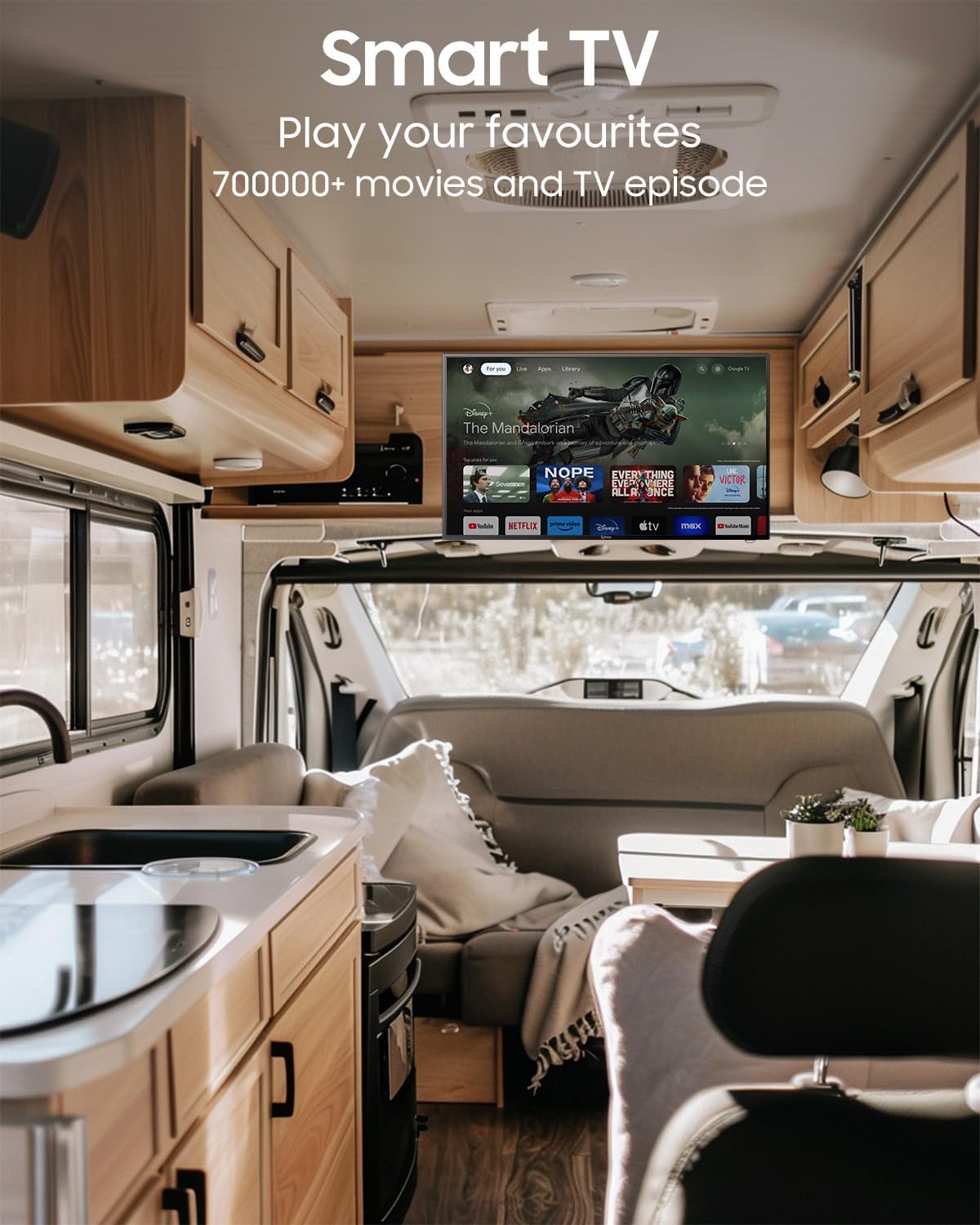 SYLVOX Smart RV TV ทีวี 12 โวลต์ขนาด 40 นิ้วสำหรับ RV รองรับ 1080P FHD พร้อม Google TV Google Assitant มี App Store ในตัว รองรับการแคสต์หน้าจอ โทรทัศน์อัจฉริยะขนาดเล็กสำหรับ RV รถบ้าน เรือ และอื่นๆ อีกมากมาย