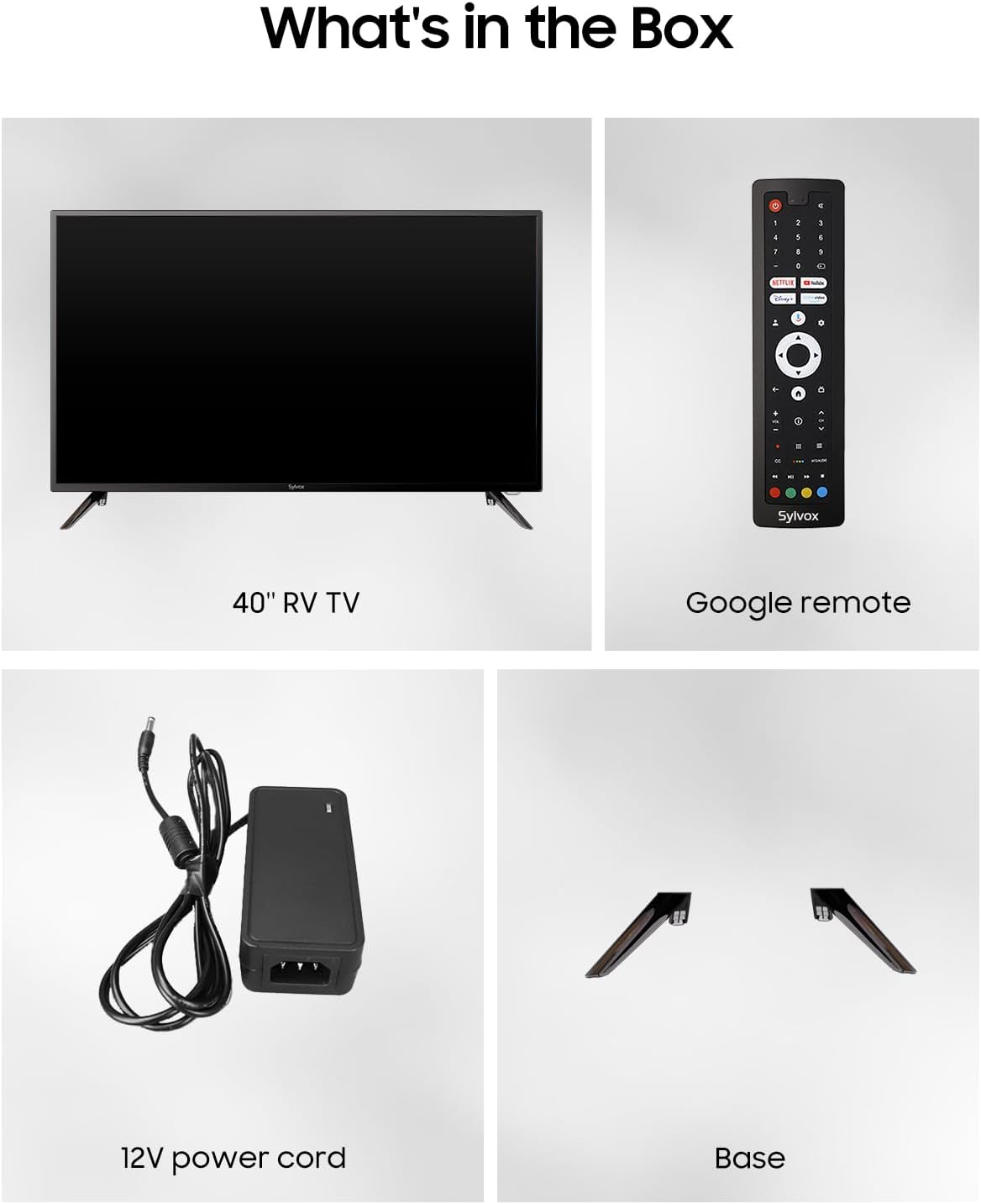 SYLVOX Smart RV TV ทีวี 12 โวลต์ขนาด 40 นิ้วสำหรับ RV รองรับ 1080P FHD พร้อม Google TV Google Assitant มี App Store ในตัว รองรับการแคสต์หน้าจอ โทรทัศน์อัจฉริยะขนาดเล็กสำหรับ RV รถบ้าน เรือ และอื่นๆ อีกมากมาย