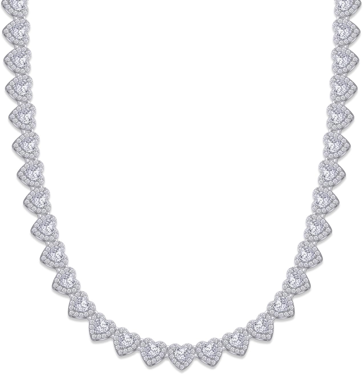 Tenisowy naszyjnik z łańcuszkiem do serca dla kobiet, Heart Round Lab stworzony diamentowy naszyjnik Moissanite z 18-karatowego złota nad srebrem próby 925, prezenty z biżuterią serca dla niej (17 amp; długość 20 cali, 35 lub 40 gramów)