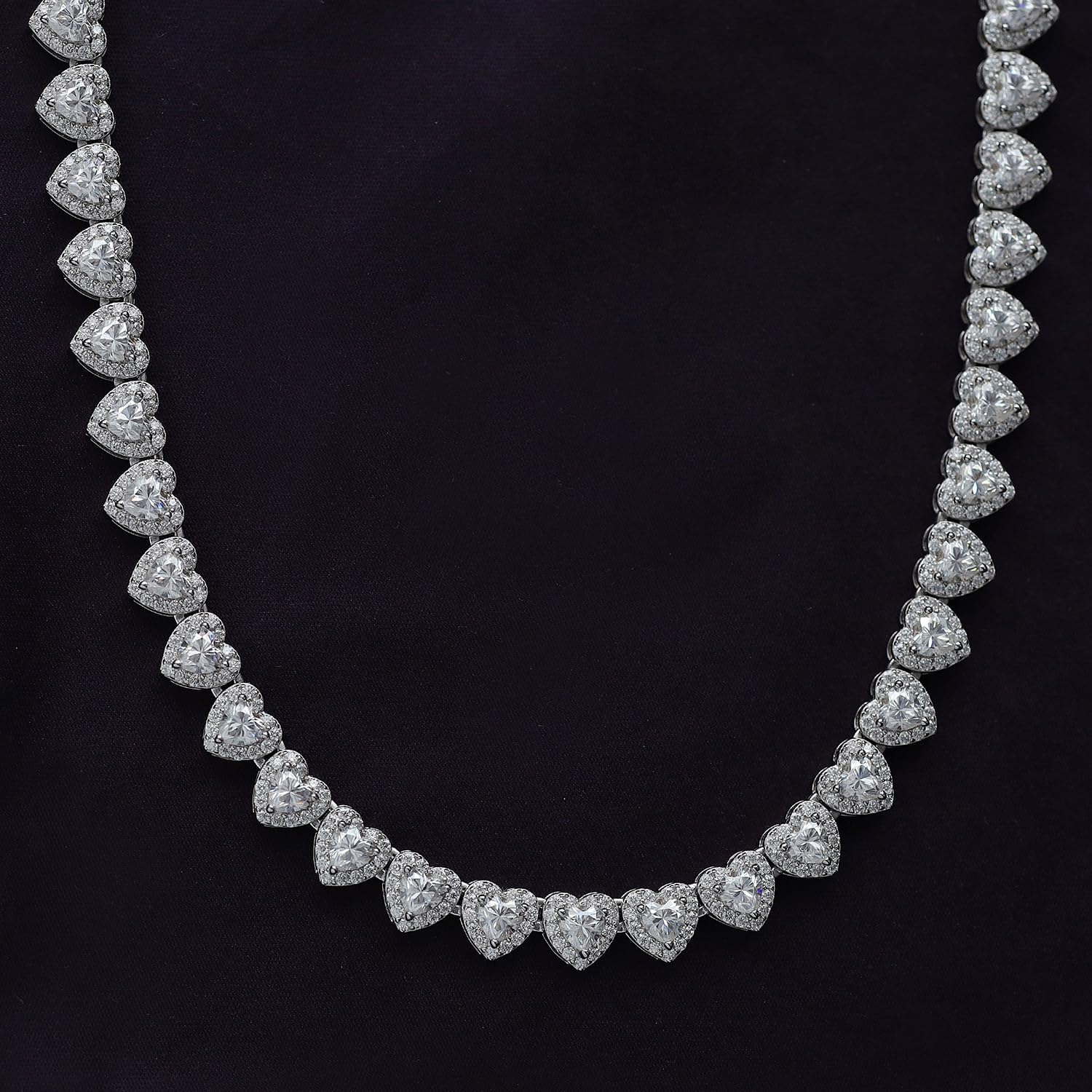 Tenisowy naszyjnik z łańcuszkiem do serca dla kobiet, Heart Round Lab stworzony diamentowy naszyjnik Moissanite z 18-karatowego złota nad srebrem próby 925, prezenty z biżuterią serca dla niej (17 amp; długość 20 cali, 35 lub 40 gramów)