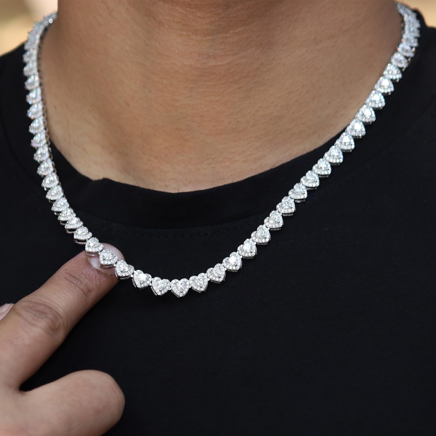 Tenisowy naszyjnik z łańcuszkiem do serca dla kobiet, Heart Round Lab stworzony diamentowy naszyjnik Moissanite z 18-karatowego złota nad srebrem próby 925, prezenty z biżuterią serca dla niej (17 amp; długość 20 cali, 35 lub 40 gramów)