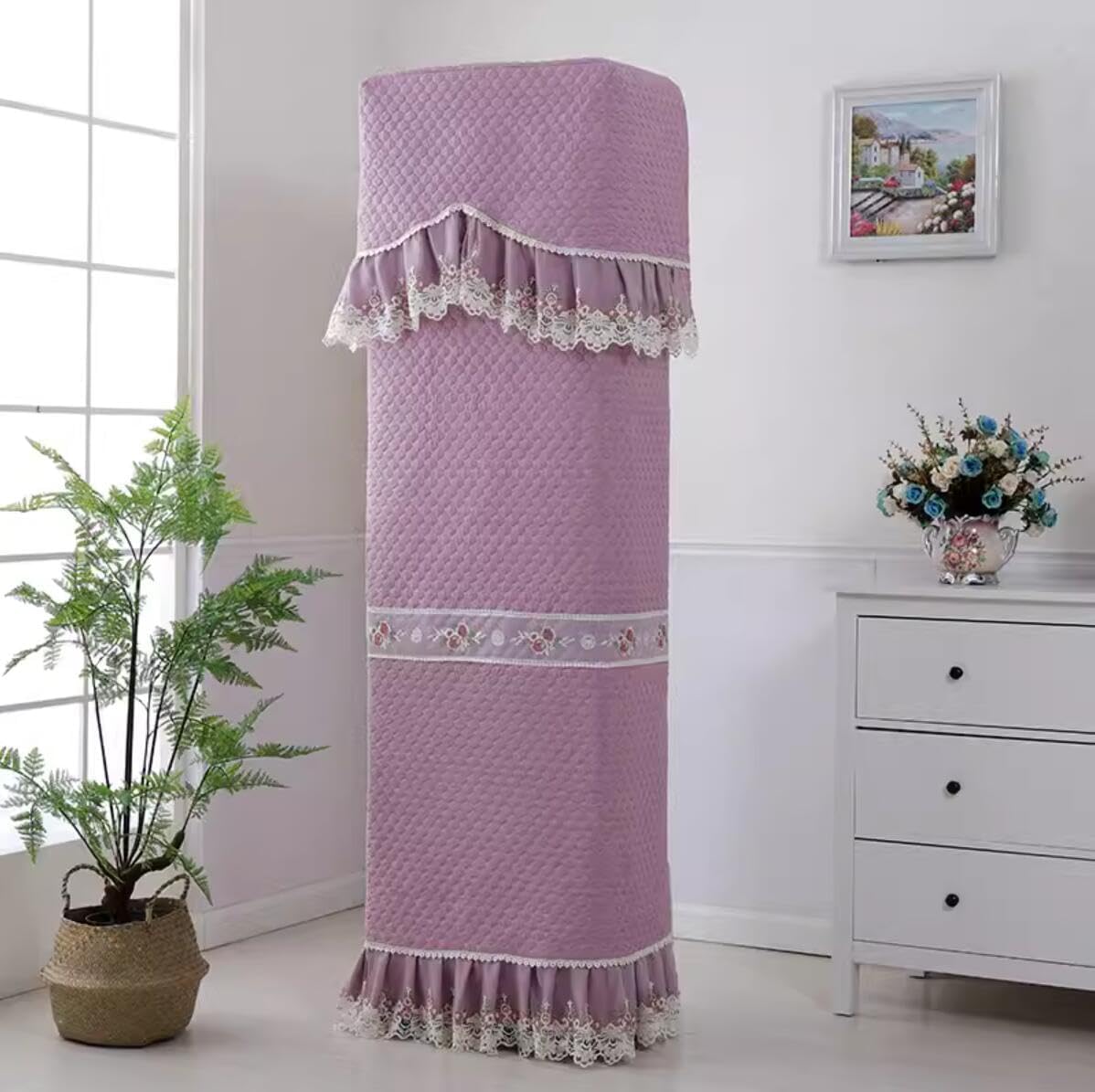 Wunderschön und atmosphärisch, dreiteiliger quadratischer Wohnzimmerschrank, vertikal bestickter Klimaanlagen-Staubschutz (Coastal — Pink (Vertikaler quadratischer voller Beutel), Höhe 170 x Breite 50 x Dicke 30 cm)