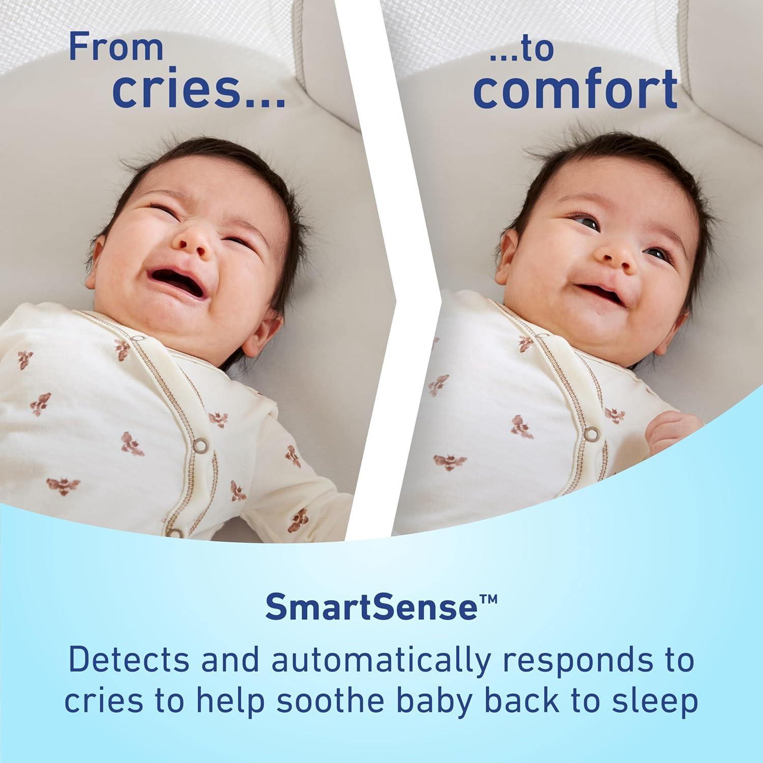 Graco® SmartSense™ Yatıştırıcı Bebek Beşiği — Akıllı Yenidoğan Bebeği 6 Aya Kadar Yeni Doğan Bebekler İçin Bebeklerin Ağlamalarını Algılar ve Otomatik Olarak Yanıt Verir