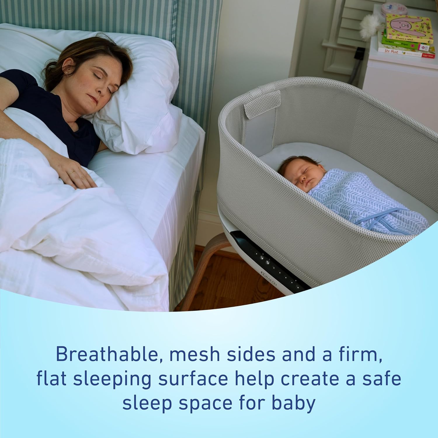 Graco® SmartSense™ Yatıştırıcı Bebek Beşiği — Akıllı Yenidoğan Bebeği 6 Aya Kadar Yeni Doğan Bebekler İçin Bebeklerin Ağlamalarını Algılar ve Otomatik Olarak Yanıt Verir