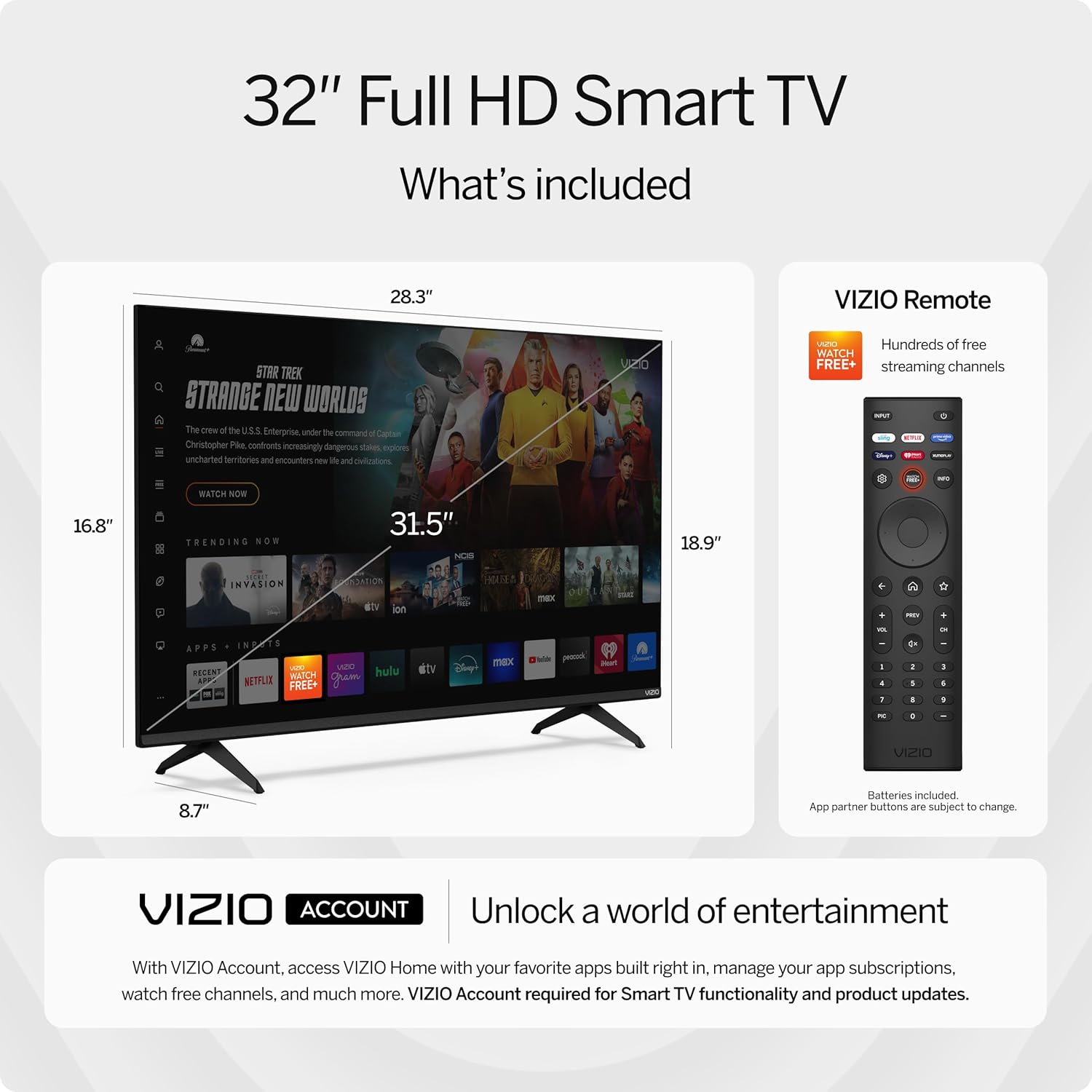 VIZIO 32-inch Full HD 1080p Smart TV with DTS Virtual: X, Alexa Compatibility, Chromecast Built-in, Bluetooth Headphone Capable, (VFD32M-08 New) · v2