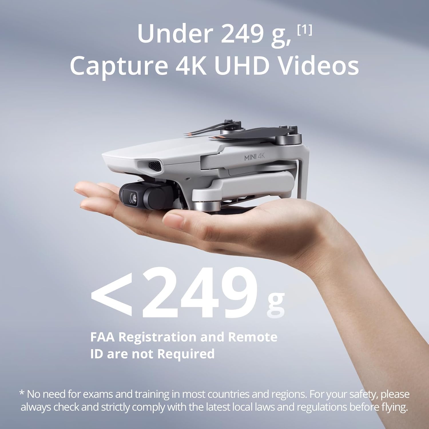 DJI Mini 4K, drone avec caméra 4K UHD pour adultes, moins de 249 g, stabilisation par cardan sur 3 axes, transmission vidéo 10 km, retour automatique, résistance au vent, 1 batterie pour 31 minutes de vol maximum, vol intelligent