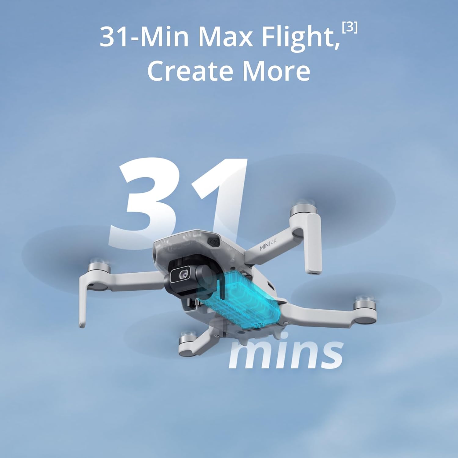 DJI Mini 4K, drone avec caméra 4K UHD pour adultes, moins de 249 g, stabilisation par cardan sur 3 axes, transmission vidéo 10 km, retour automatique, résistance au vent, 1 batterie pour 31 minutes de vol maximum, vol intelligent