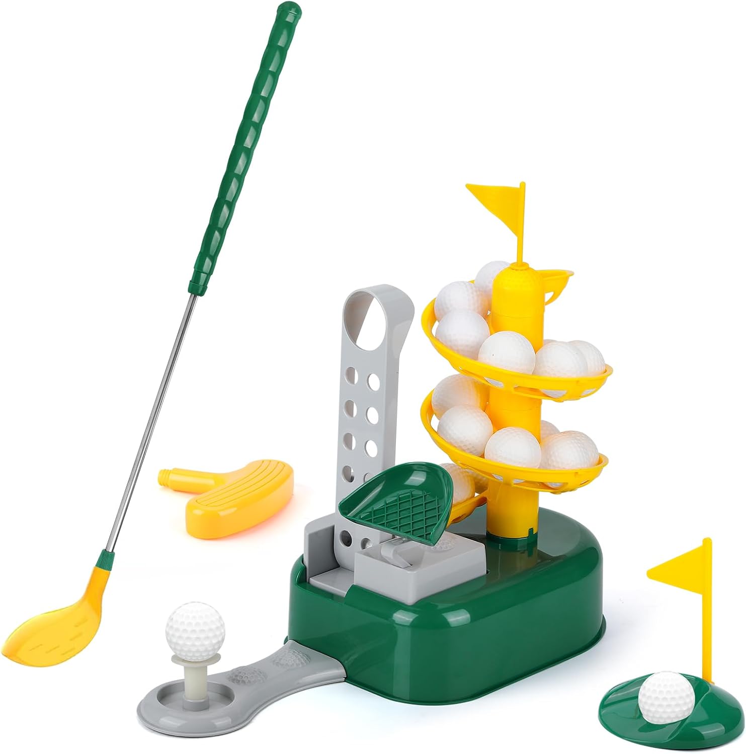 Set mazze da golf Liberry Kids per bambini di 3 4 5 6 7 anni, set da golf per bambini con dispenser da golf, mazze retrattili a 2 teste, giocattoli per sport interni ed esterni, regali di compleanno
