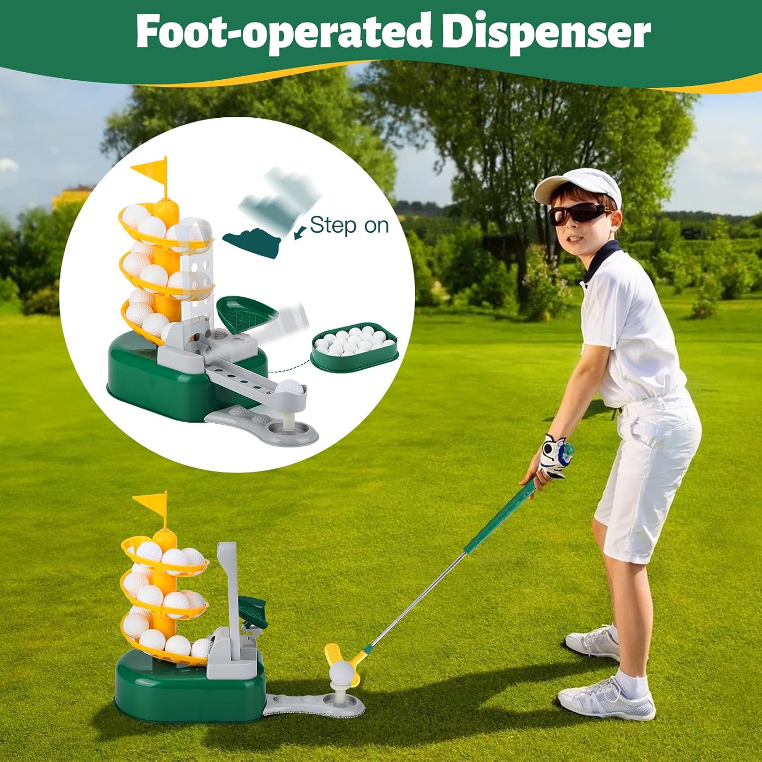 Set mazze da golf Liberry Kids per bambini di 3 4 5 6 7 anni, set da golf per bambini con dispenser da golf, mazze retrattili a 2 teste, giocattoli per sport interni ed esterni, regali di compleanno
