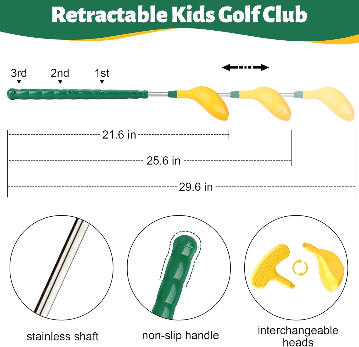 Set mazze da golf Liberry Kids per bambini di 3 4 5 6 7 anni, set da golf per bambini con dispenser da golf, mazze retrattili a 2 teste, giocattoli per sport interni ed esterni, regali di compleanno