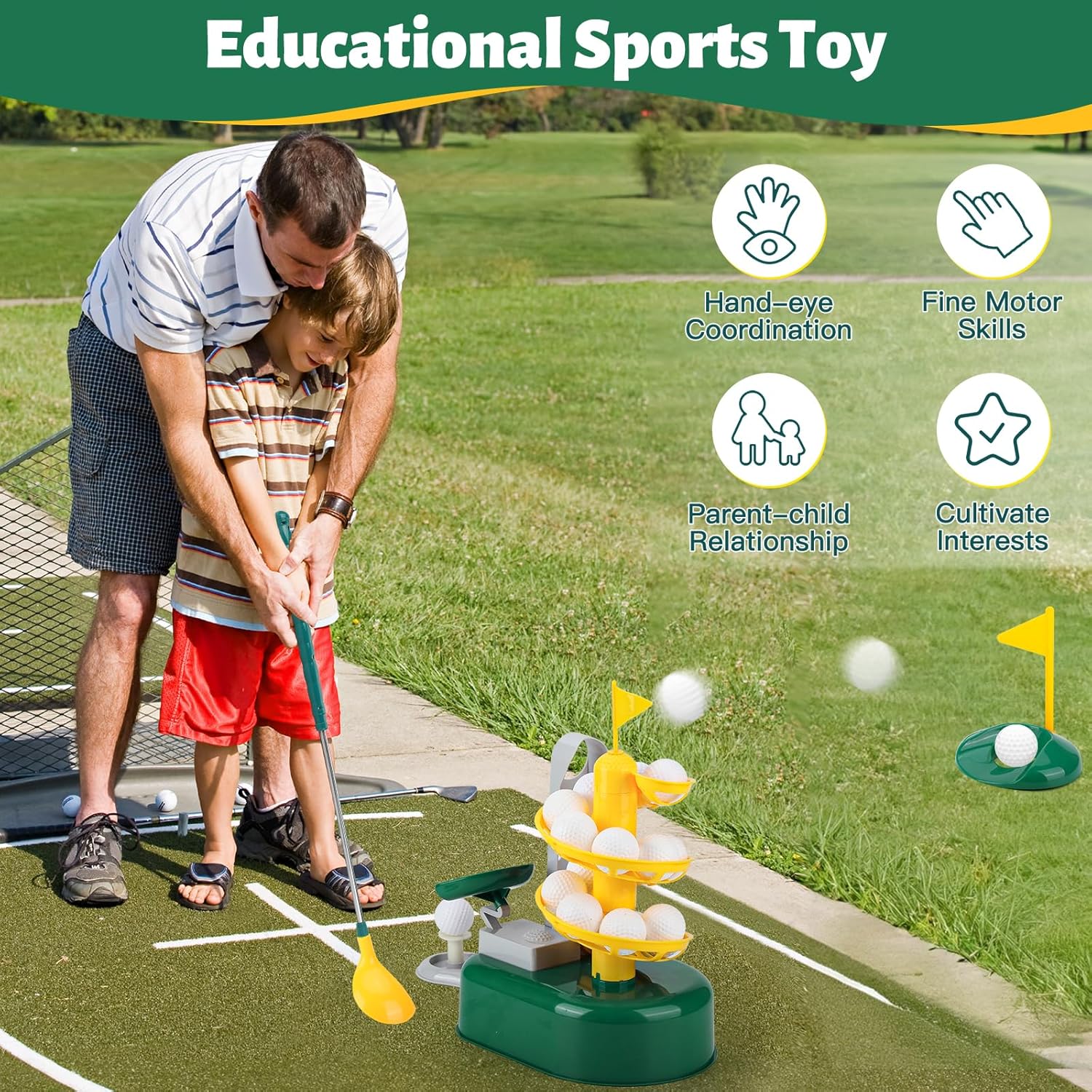 Set mazze da golf Liberry Kids per bambini di 3 4 5 6 7 anni, set da golf per bambini con dispenser da golf, mazze retrattili a 2 teste, giocattoli per sport interni ed esterni, regali di compleanno