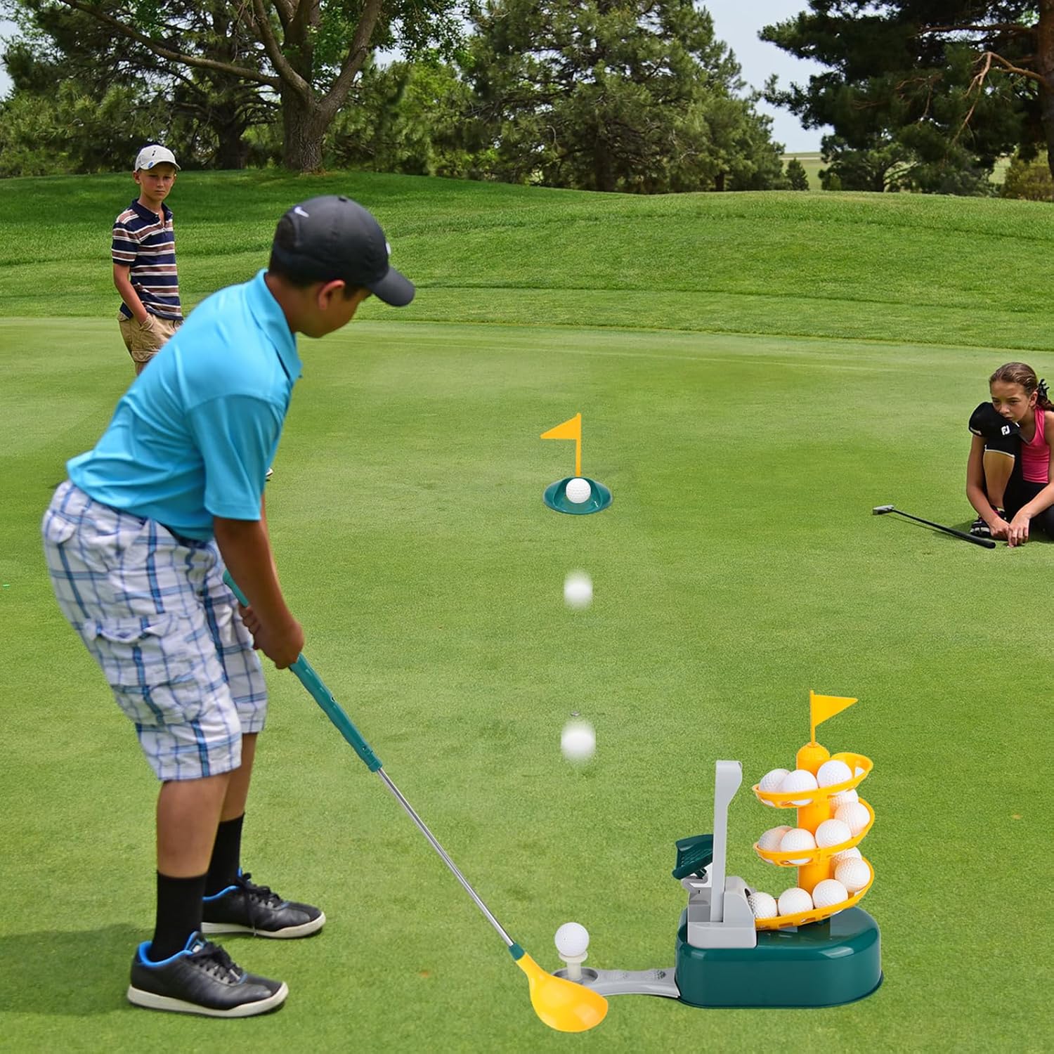 Set mazze da golf Liberry Kids per bambini di 3 4 5 6 7 anni, set da golf per bambini con dispenser da golf, mazze retrattili a 2 teste, giocattoli per sport interni ed esterni, regali di compleanno
