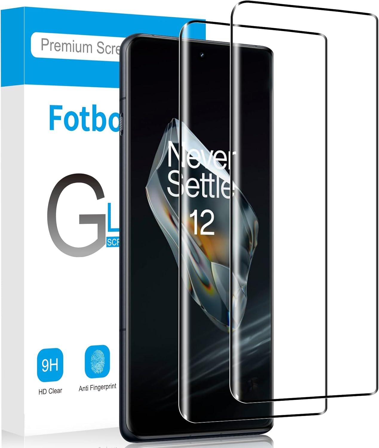 Lot de 2 films de protection d'écran Fotbor pour OnePlus 12, dureté 9H, sans bulles, verre trempé déverrouillable par empreinte digitale pour OnePlus 12, accessoires OnePlus 12