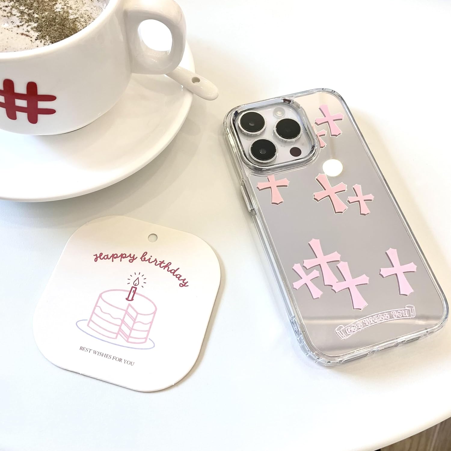 Fits iPhone 15 Pro Max Case Bless Cross Phone Case for iPhone 14 Shockproof Protective Cases Mirror Phone Case (Pink, 13/14)
