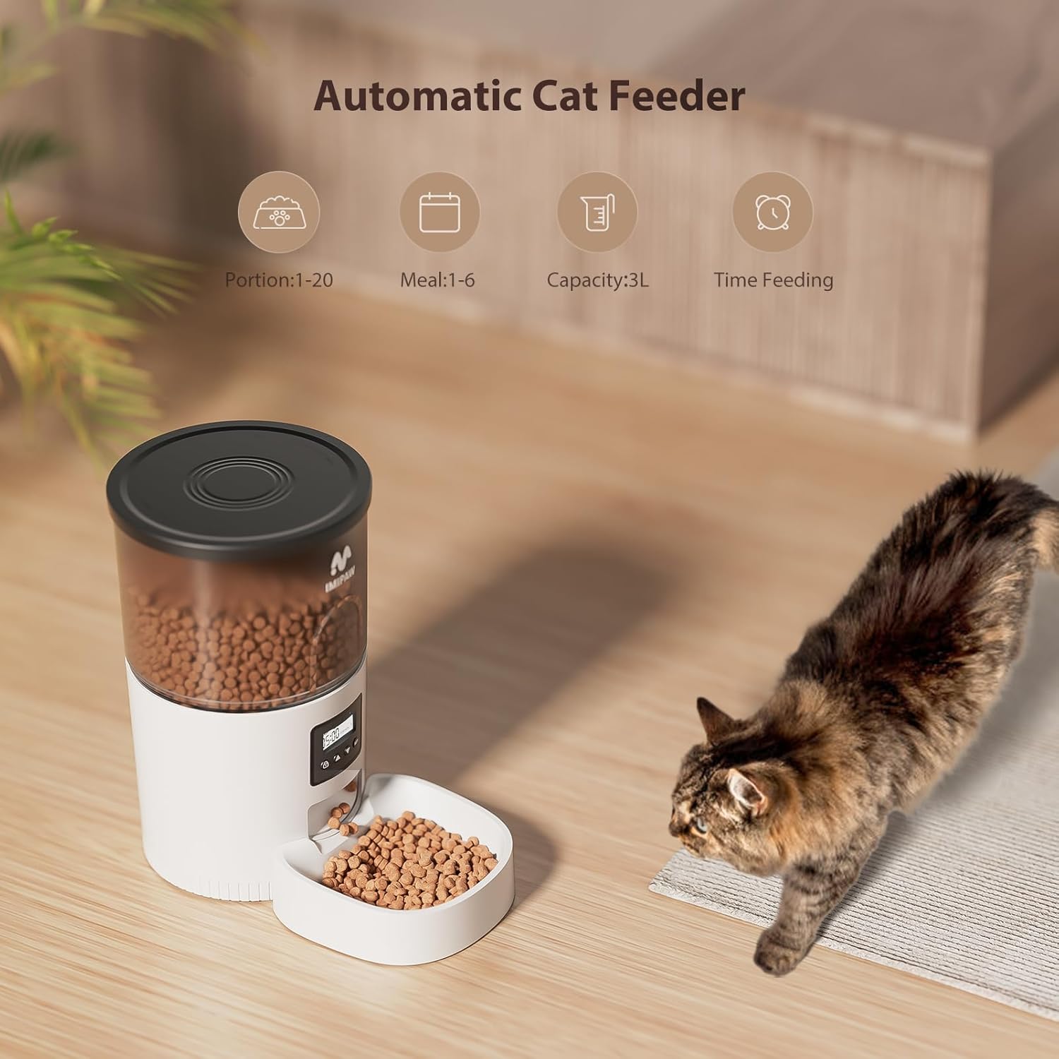 Automatische kattenvoeder en waterfontein, droogvoerautomaat voor huisdieren met timer, programmeerbare portieregeling, 1-6 maaltijden per dag, kattenfonteinen om te drinken met filter, kleine huisdieren (combinatie van 3 liter)