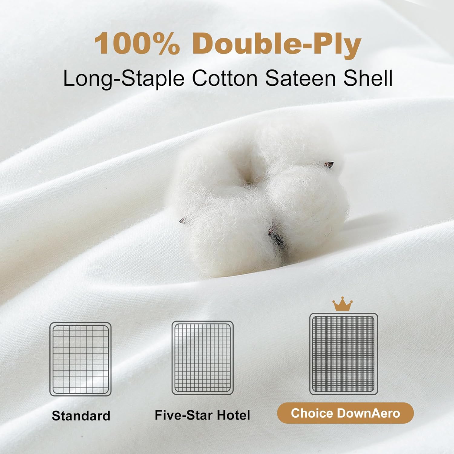 ผ้านวมขนเป็ด DownAero™ Feather Down Comforter Queen Size 100 Cotton, High Fill Power Medium Warmth for All Season Duvet Insert, White