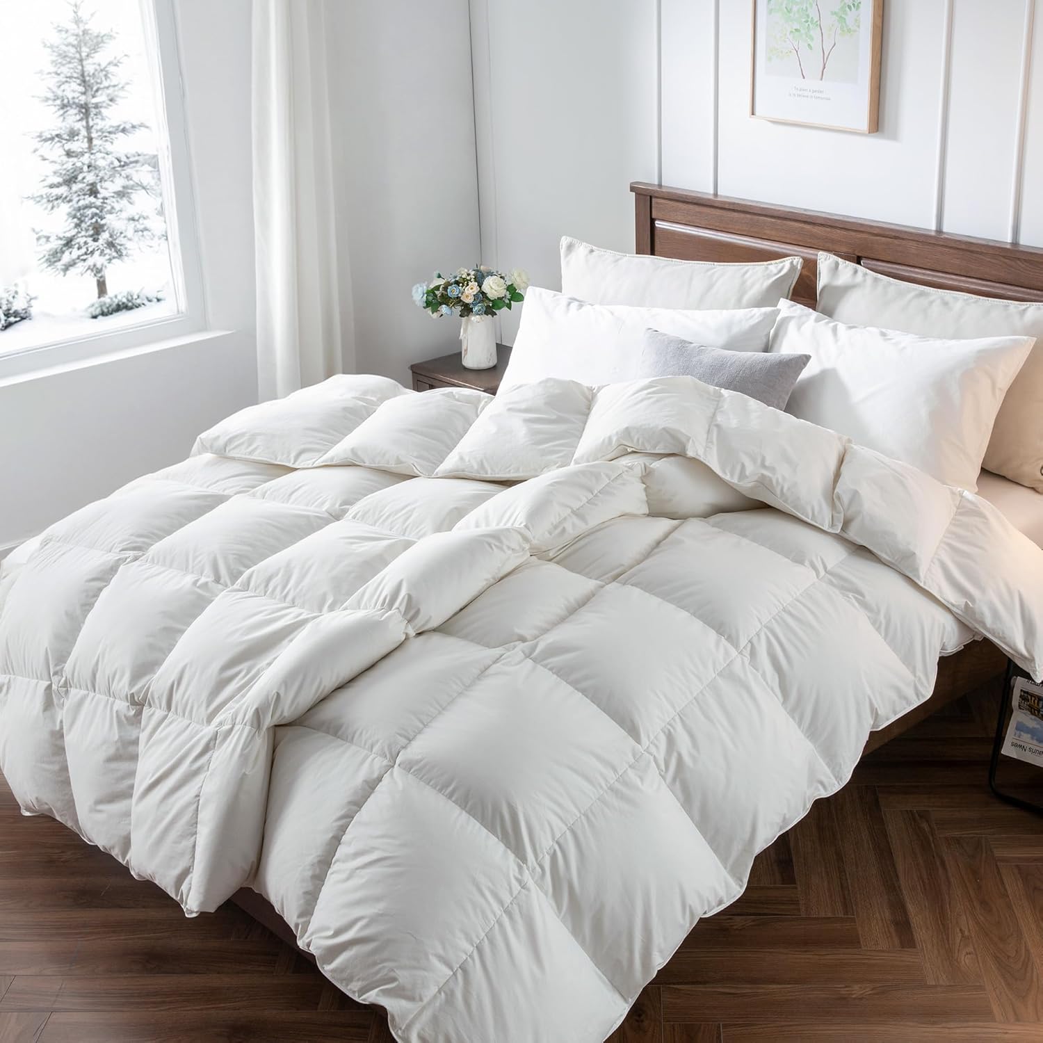 ผ้านวมขนเป็ด DownAero™ Feather Down Comforter Queen Size 100 Cotton, High Fill Power Medium Warmth for All Season Duvet Insert, White