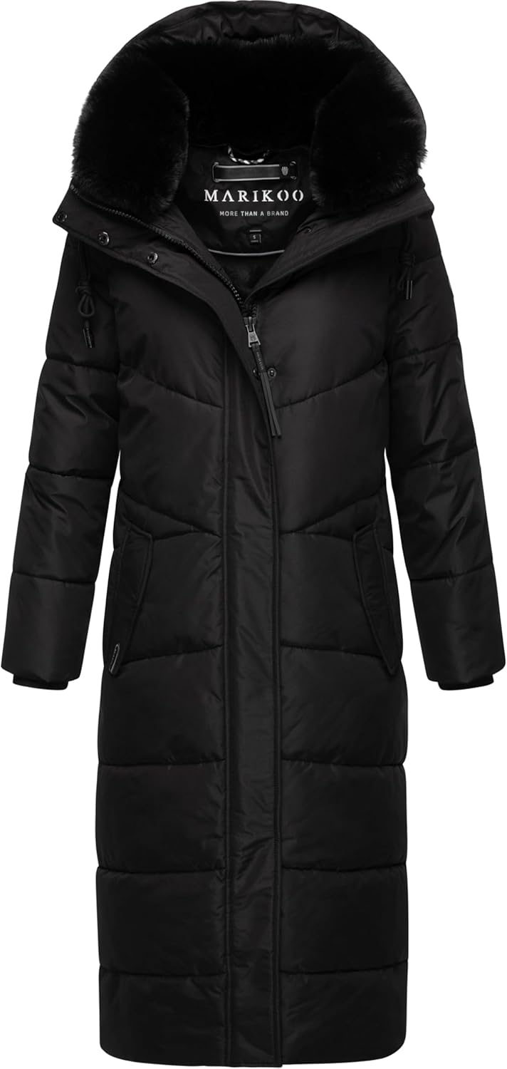 Marikoo Extra Long Quilted Winter Jacket for Women with Detachable Hood | Puffy Coat in Calf-Length | Hingucker XIV XS-5XL