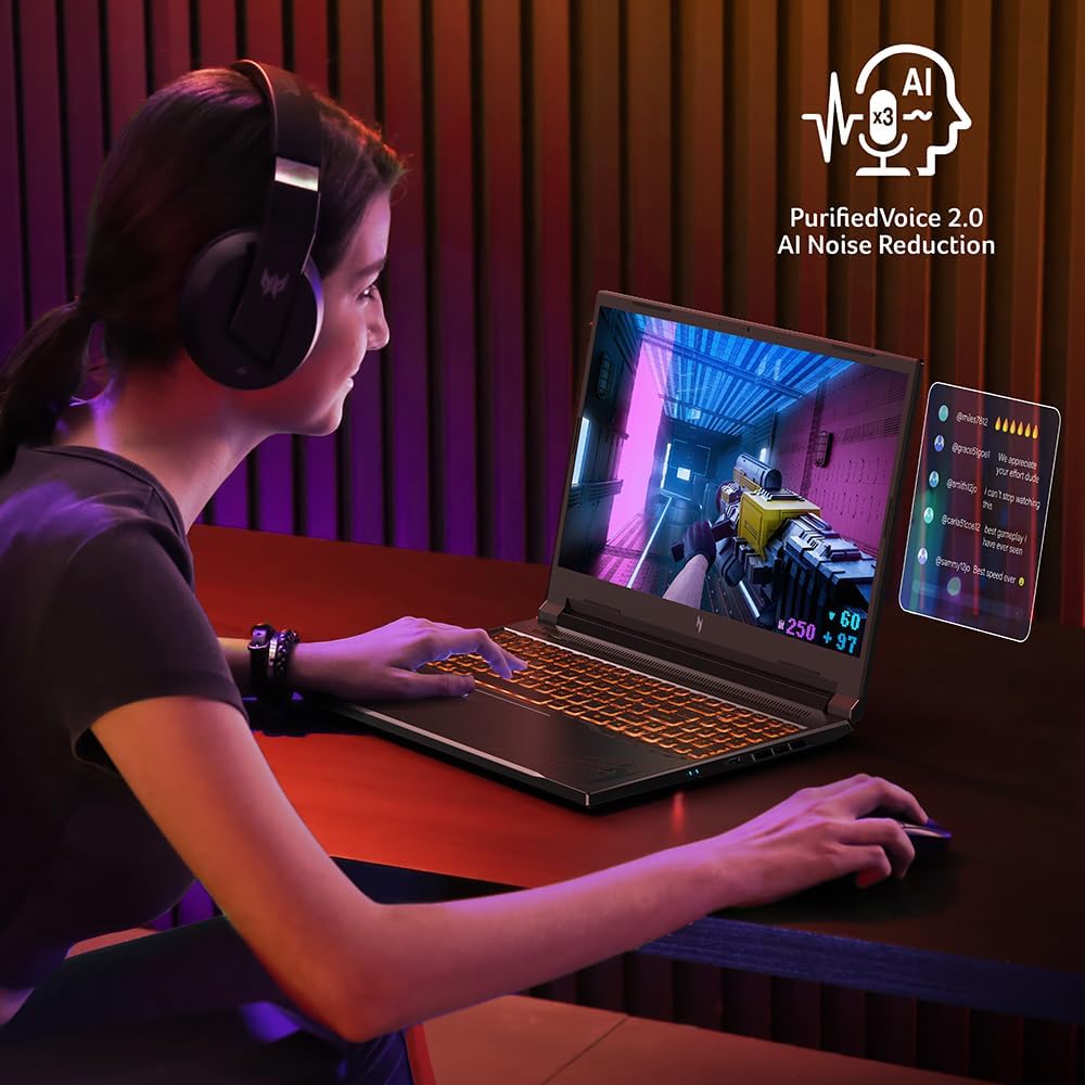 Computer portatile da gioco Acer Nitro V | Processore AMD Ryzen 7 8845HS Octa-Core con capacità AI | GPU per laptop NVIDIA GeForce RTX 4060 | Display 16 WUXGA IPS 165 Hz | DDR5 da 16 GB | SSD di quarta generazione da 1 TB | Wi-Fi 6E | ANV16-41-R5J0