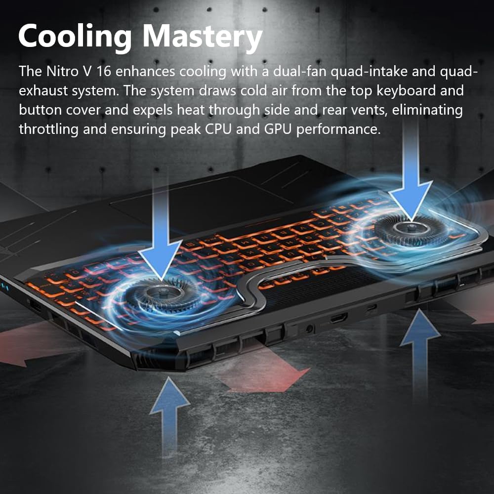 Computer portatile da gioco Acer Nitro V | Processore AMD Ryzen 7 8845HS Octa-Core con capacità AI | GPU per laptop NVIDIA GeForce RTX 4060 | Display 16 WUXGA IPS 165 Hz | DDR5 da 16 GB | SSD di quarta generazione da 1 TB | Wi-Fi 6E | ANV16-41-R5J0