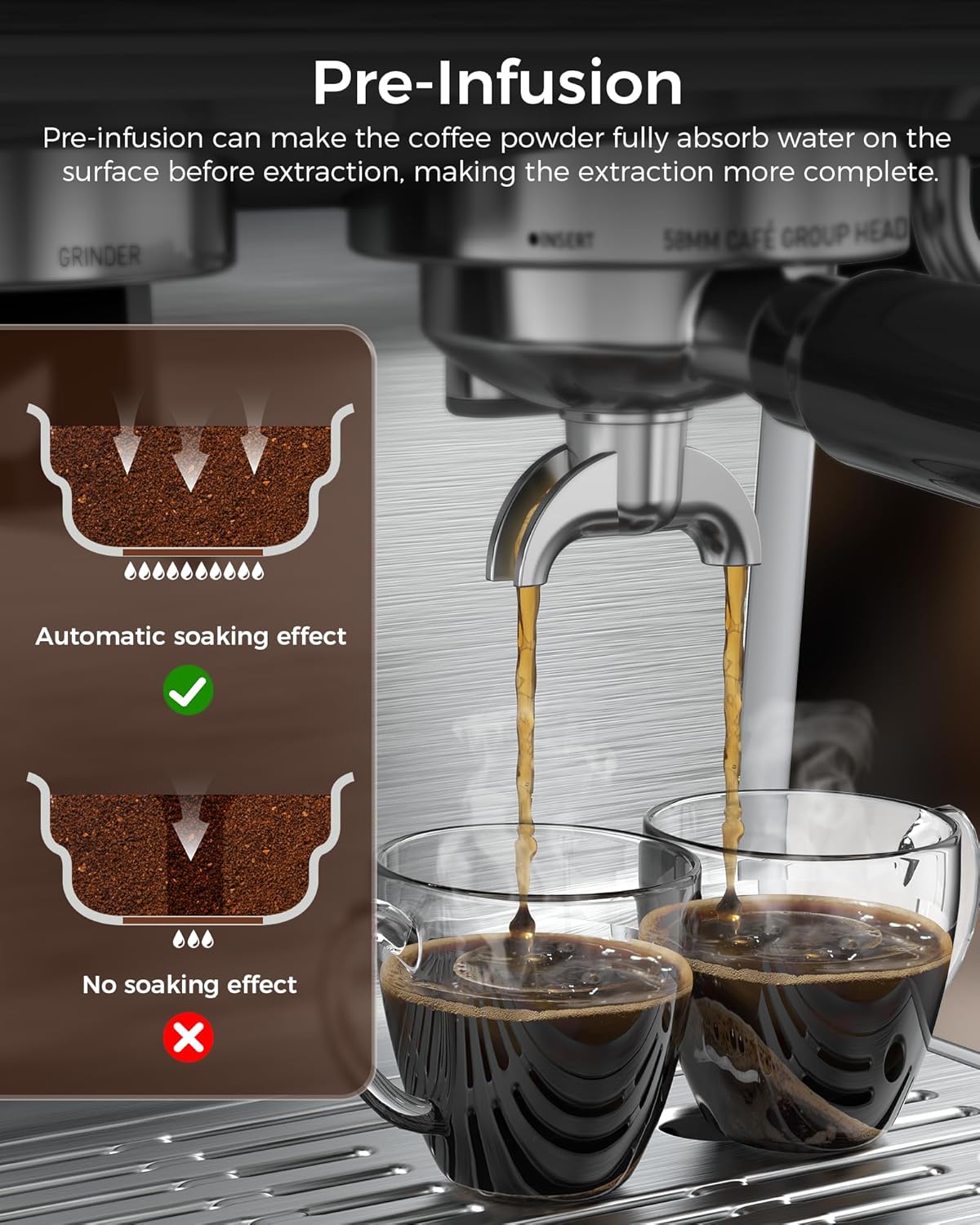 COWSAR Espresso Machine 15 Bar, Semi-Automatic Espresso Maker with Bean Grinder and Milk Frother Steam Wand, 75 oz Removable Water Tank for Cappuccino, Latte, Stainless Steel · v2
