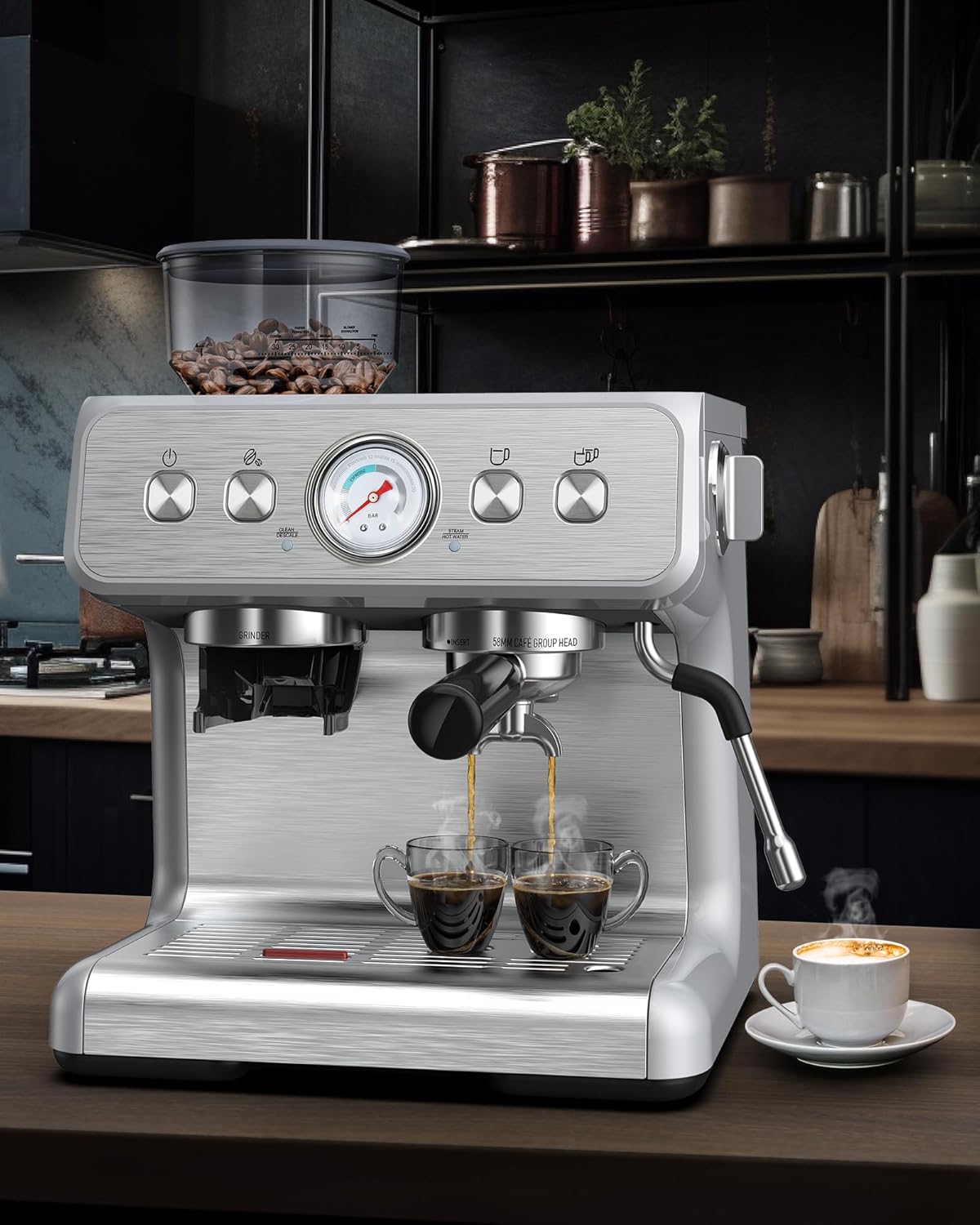 COWSAR Espresso Machine 15 Bar, Semi-Automatic Espresso Maker with Bean Grinder and Milk Frother Steam Wand, 75 oz Removable Water Tank for Cappuccino, Latte, Stainless Steel · v2