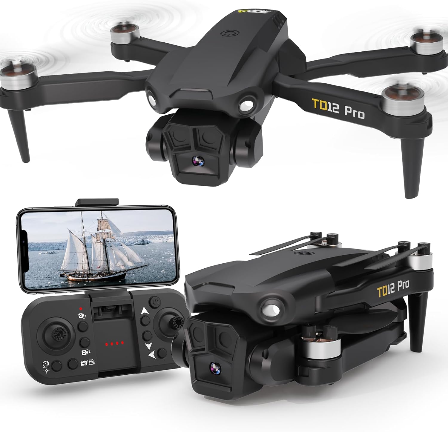 Drone con fotocamera, motore brushless Mini droni con 2 fotocamere Trasmissione FPV Motorizzata Regolabile a 90° Quadricottero RC con posizionamento del flusso ottico a 90° per adulti principianti TD12pro