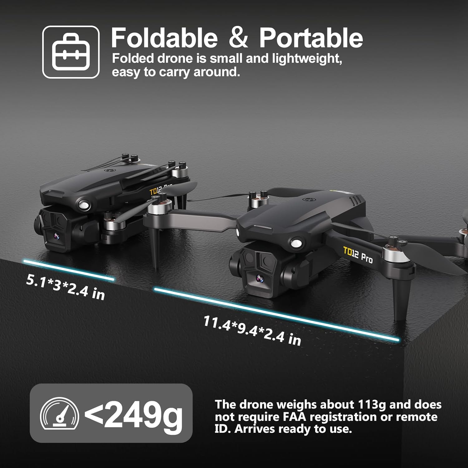 카메라가 장착된 드론, 무브러시 모터 2개 카메라가 장착된 미니 드론 FPV 전송 모터화 조절 가능한 90° 광학 흐름 위치 지정 RC 쿼드콥터 성인 초보자용 TD12Pro