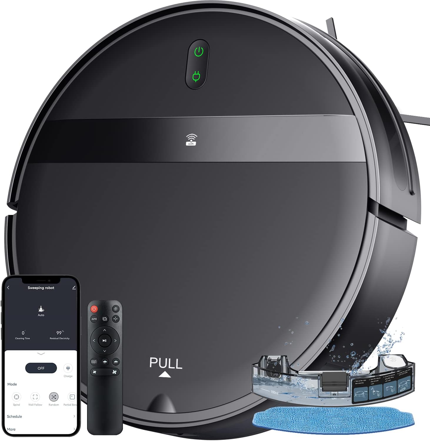 Robot Vacuum Mop Combo, WiFi/App/Alexa, Mopping Robot Vacuums with Tangle-Free, Scheduled Cleaning, Automatic Recharge Vacuum Robot Cleaner and Mop for Pet Hair, Low Carpet · v7