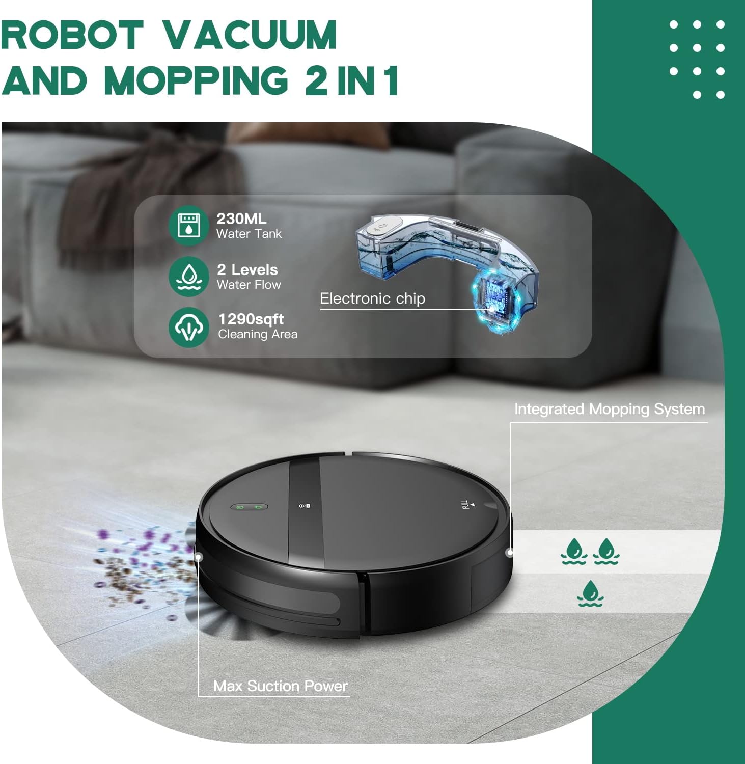 Robot Vacuum Mop Combo, WiFi/App/Alexa, Mopping Robot Vacuums with Tangle-Free, Scheduled Cleaning, Automatic Recharge Vacuum Robot Cleaner and Mop for Pet Hair, Low Carpet · v7