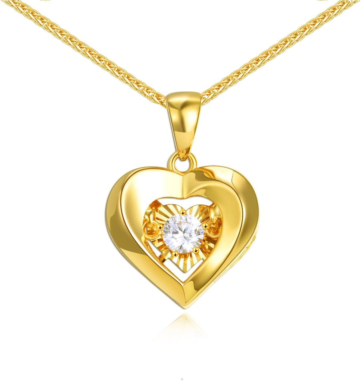 SISGEM Halsketten mit Herz- und Weizenkette aus 18 Karat Gold, kubische Zirkonia, für Damen, Liebesschmuck, Geschenke für sie, 18 Zoll