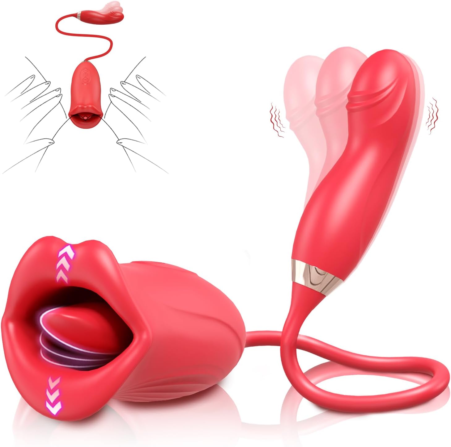 Rose Sex Toy G Spot Vibrator for Women - 4 in 1 Tongue Clitoral Vibrator with 10 Tongue Licking  10 Finger Vibrators Nipple Anal Clit Stimulator Adult Sex Toys for Women Couples · v3
