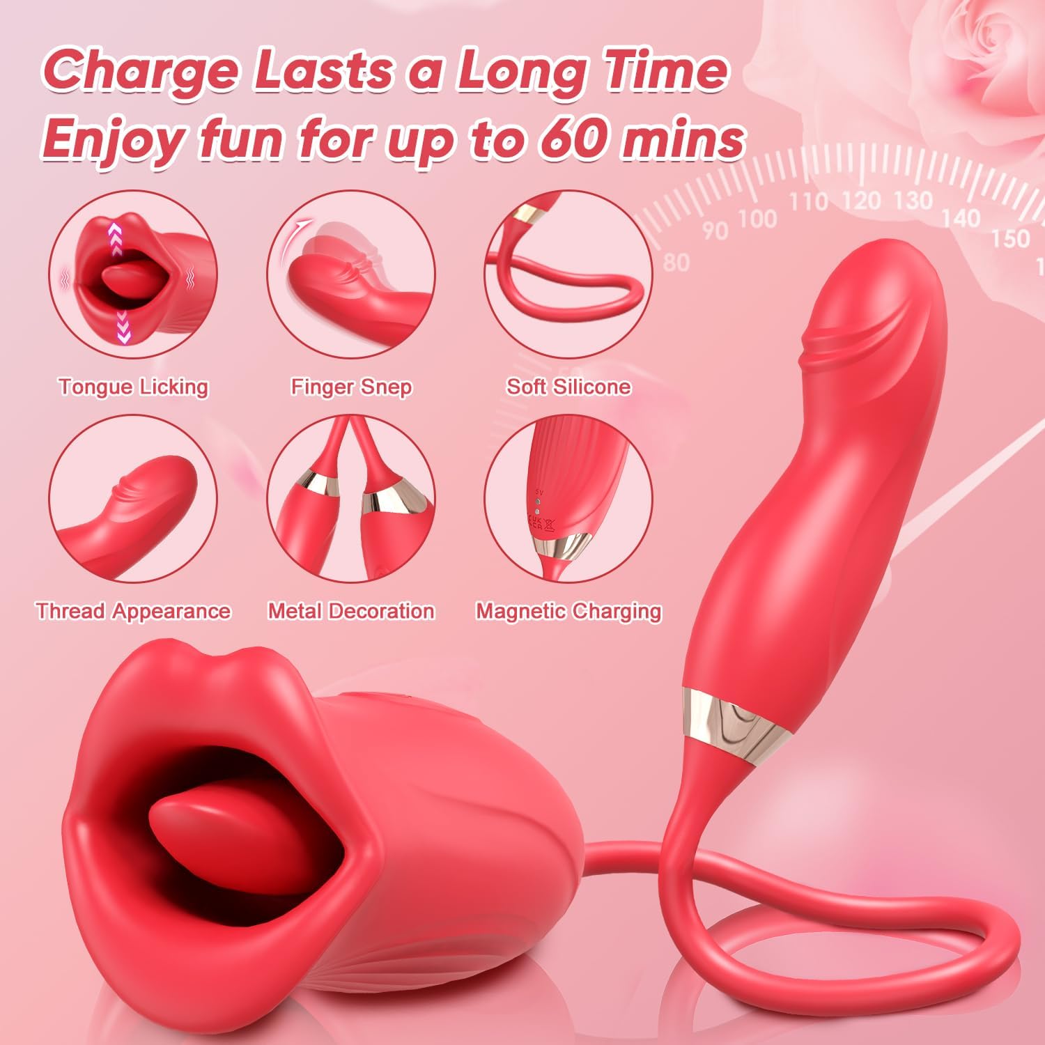 Rose Sex Toy G Spot Vibrator for Women - 4 in 1 Tongue Clitoral Vibrator with 10 Tongue Licking  10 Finger Vibrators Nipple Anal Clit Stimulator Adult Sex Toys for Women Couples · v3