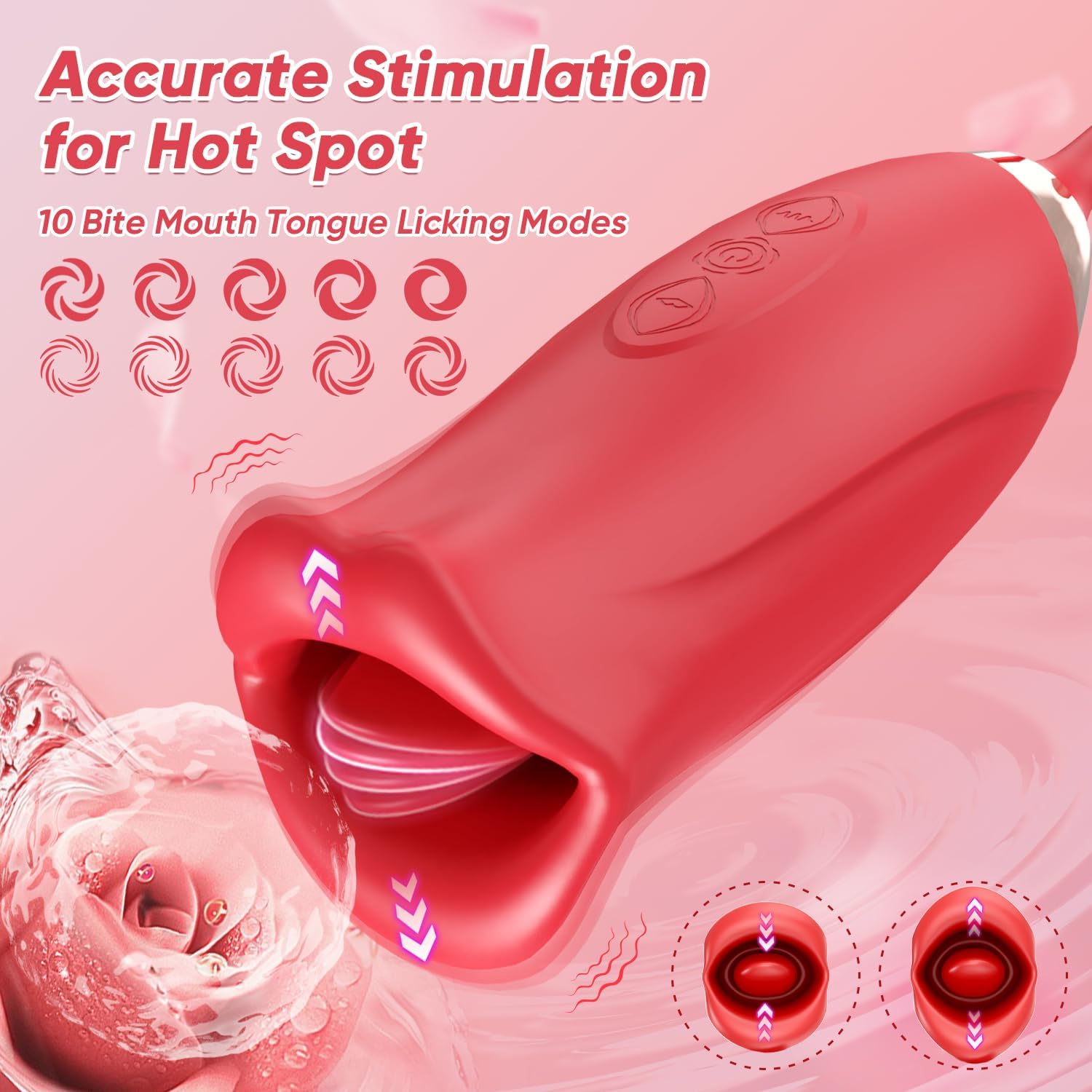 Rose Sex Toy G Spot Vibrator for Women - 4 in 1 Tongue Clitoral Vibrator with 10 Tongue Licking  10 Finger Vibrators Nipple Anal Clit Stimulator Adult Sex Toys for Women Couples · v3