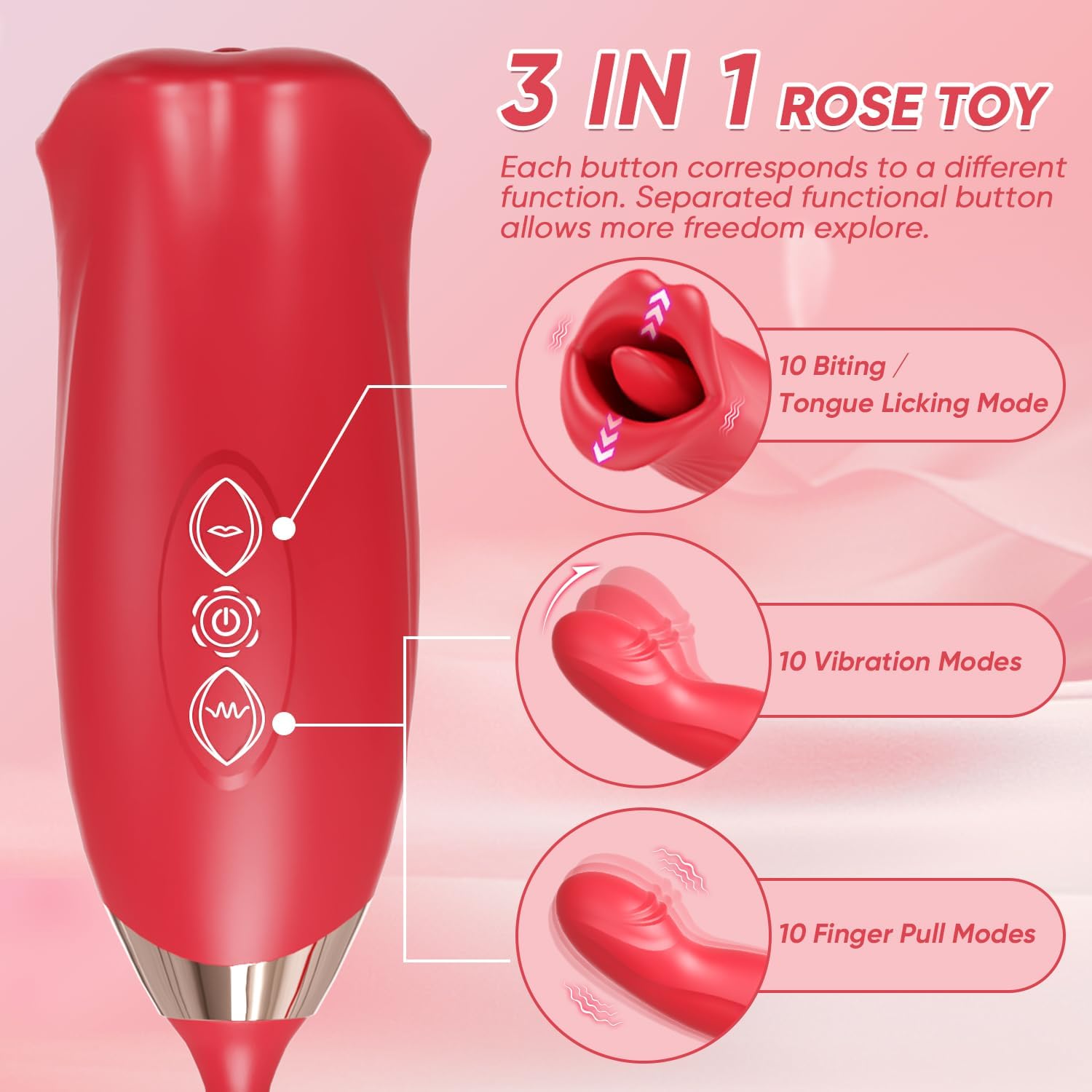 Rose Sex Toy G Spot Vibrator for Women - 4 in 1 Tongue Clitoral Vibrator with 10 Tongue Licking  10 Finger Vibrators Nipple Anal Clit Stimulator Adult Sex Toys for Women Couples · v3