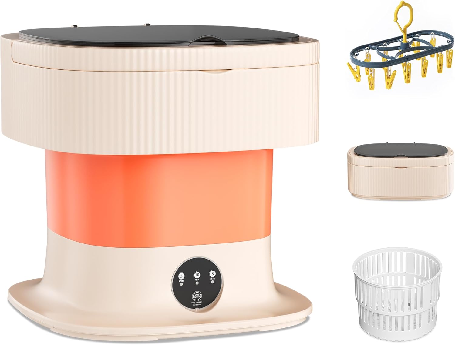 Greenvelly Portable Washing Machine, Foldable Mini Washing Machine, 11L Capacity Mini Washer for Underwear, Baby Clothes and Small Clothes, Small Washing Machine for Apartments, RV’s, Travel(Orange)