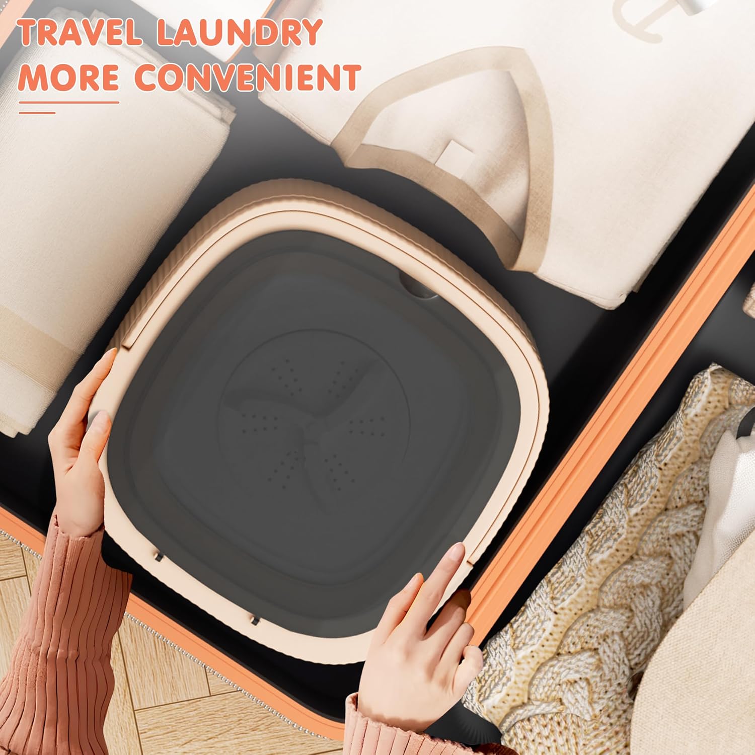Greenvelly tragbare Waschmaschine, Faltbare Mini-Waschmaschine, Mini-Waschmaschine mit 11 l Fassungsvermögen für Unterwäsche, Babykleidung und kleine Kleidung, Kleine Waschmaschine für Wohnungen, Wohnmobile, Reisen (Orange)