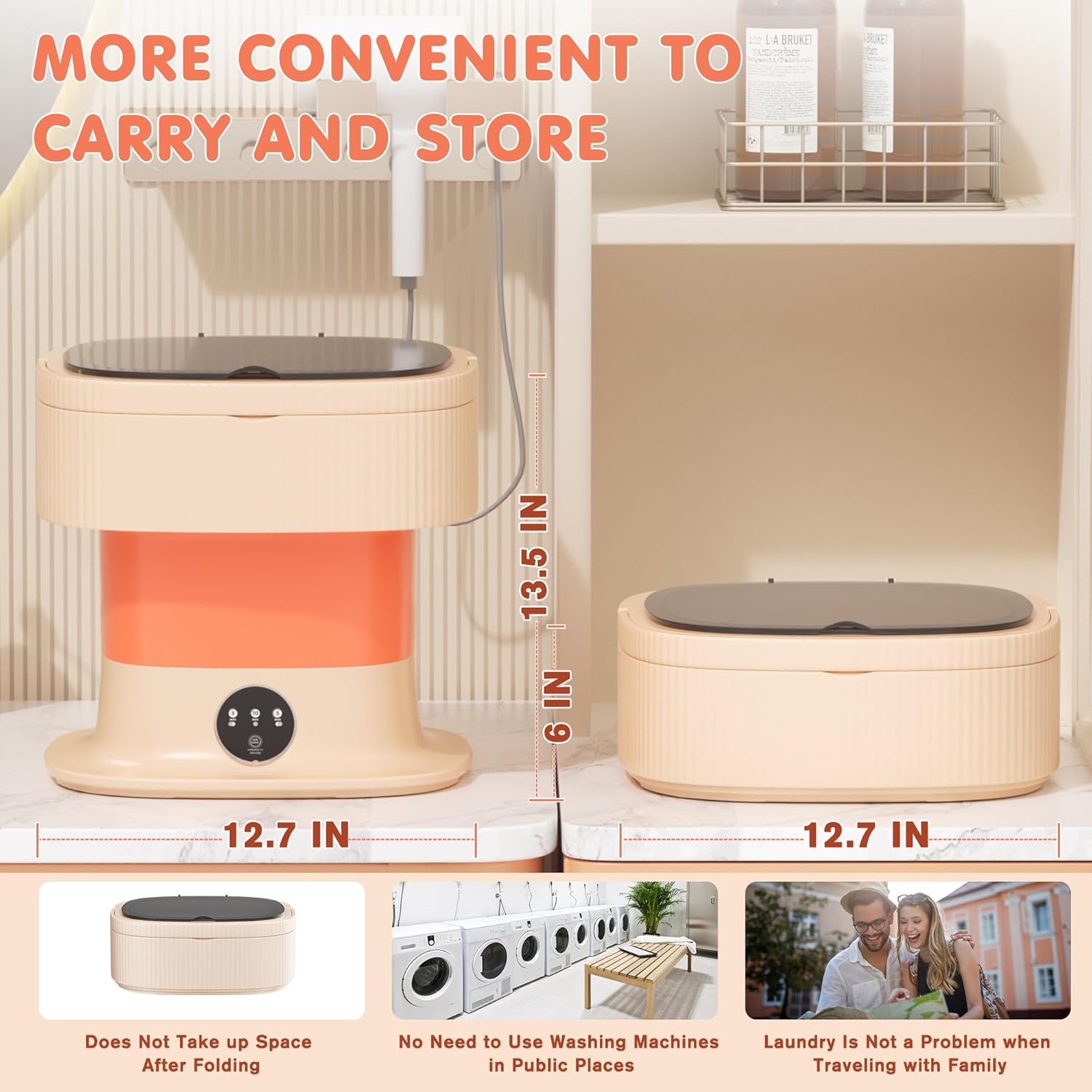 Greenvelly tragbare Waschmaschine, Faltbare Mini-Waschmaschine, Mini-Waschmaschine mit 11 l Fassungsvermögen für Unterwäsche, Babykleidung und kleine Kleidung, Kleine Waschmaschine für Wohnungen, Wohnmobile, Reisen (Orange)