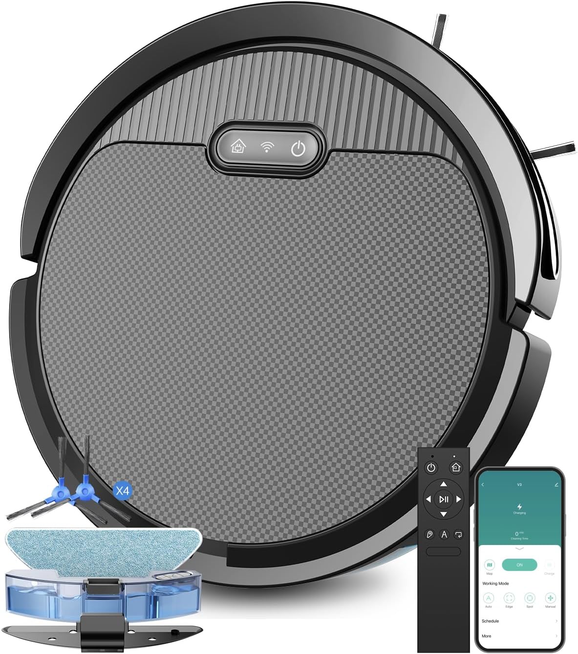 หุ่นยนต์ดูดฝุ่นและถูพื้น V3 ที่มีพลังดูด 5,000Pa ทำงานร่วมกับ Wi-Fi 2.4G/ Alexa/ แอป/ เครื่องดูดฝุ่นแบบชาร์จไฟเอง ป้องกันการพันกัน เหมาะสำหรับขนสัตว์ พรม และพื้นแข็ง