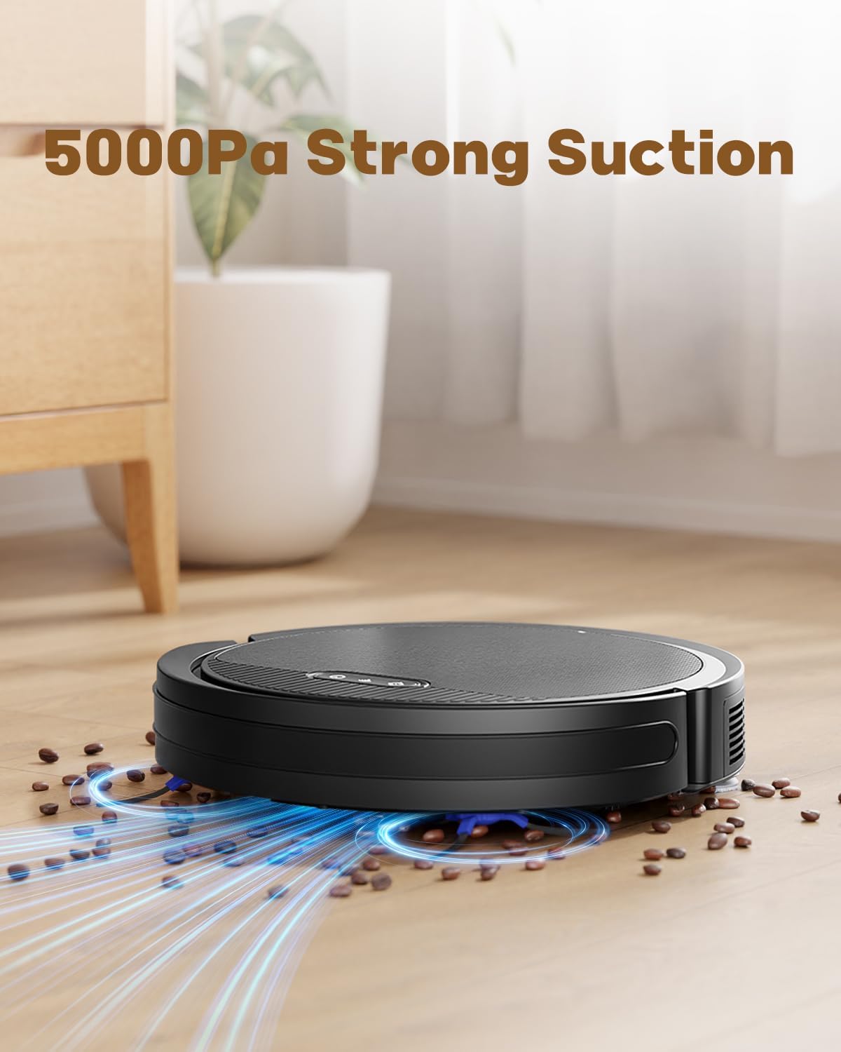 Aspirateur robot et serpillière V3 avec une puissance d'aspiration de 5 000 Pa, fonctionne avec 2,4 GWiFi/ Alexa/App/, aspirateur autorechargeable, sans enchevêtrement, idéal pour les poils d'animaux, les tapis et les sols durs