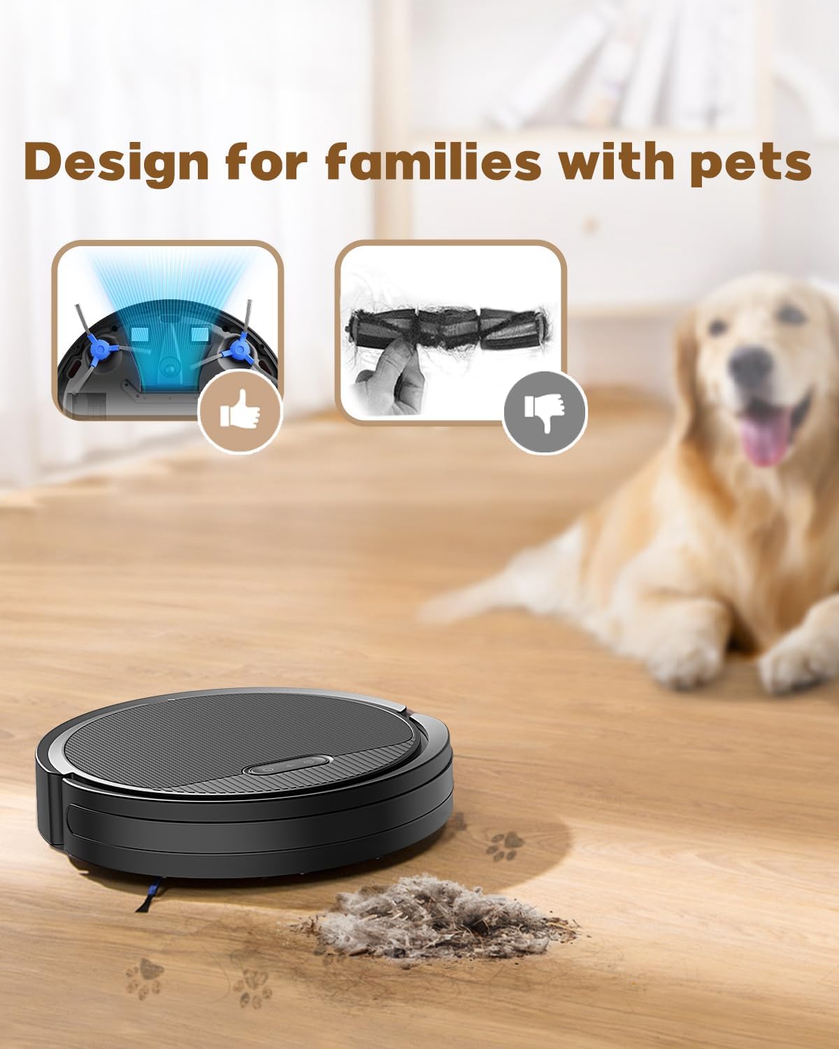 Aspirateur robot et serpillière V3 avec une puissance d'aspiration de 5 000 Pa, fonctionne avec 2,4 GWiFi/ Alexa/App/, aspirateur autorechargeable, sans enchevêtrement, idéal pour les poils d'animaux, les tapis et les sols durs