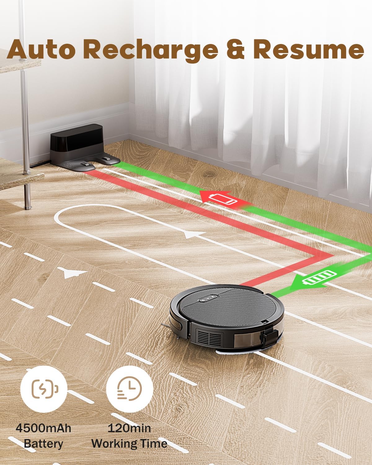 Aspirateur robot et serpillière V3 avec une puissance d'aspiration de 5 000 Pa, fonctionne avec 2,4 GWiFi/ Alexa/App/, aspirateur autorechargeable, sans enchevêtrement, idéal pour les poils d'animaux, les tapis et les sols durs