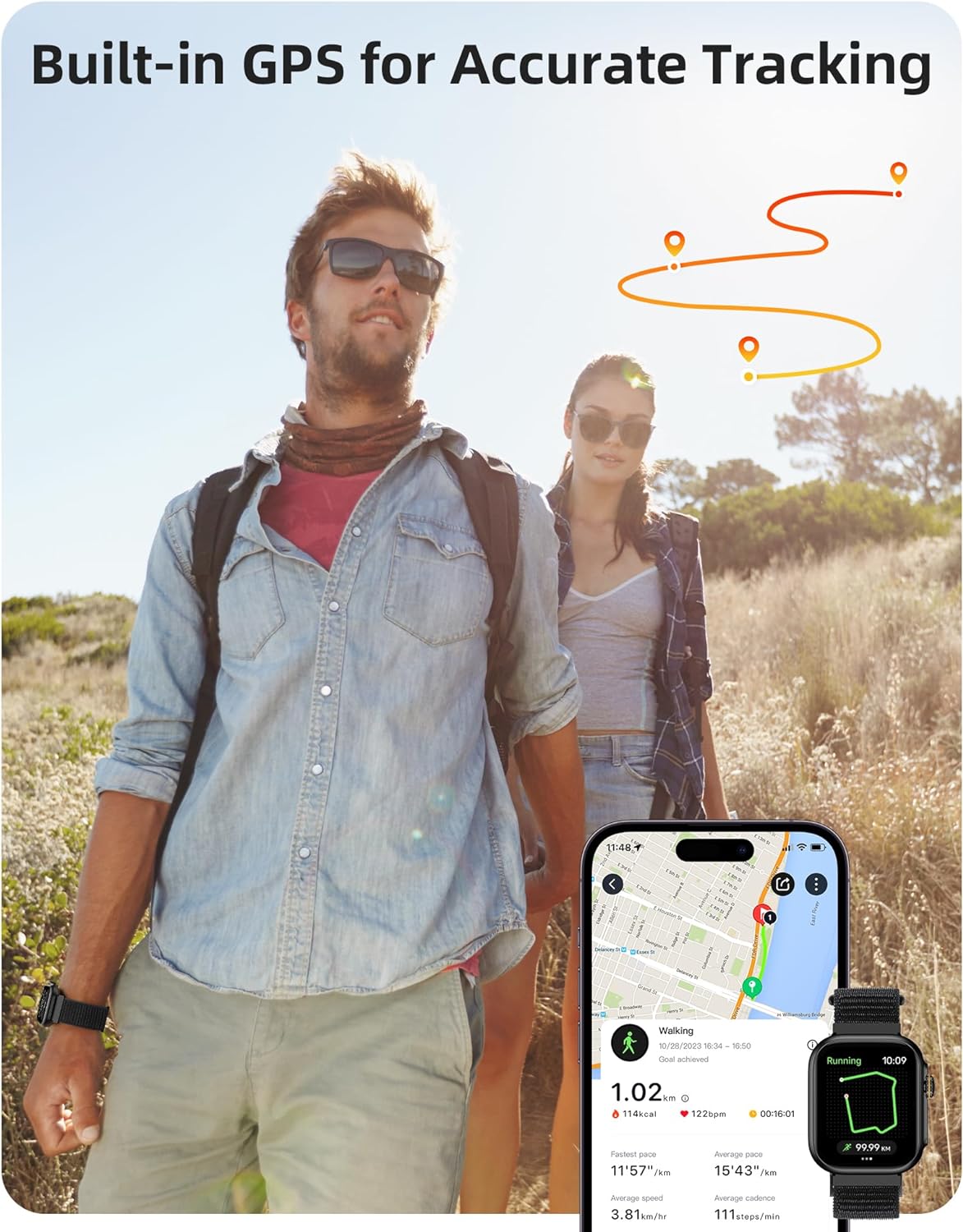 Parsonver Smart Watch for Men Women, Built-in GPS, Bluetooth Calls and Text, 30M Waterproof Fitness Tracker with 100  Sports Modes, Heart Rate/Sleep/SpO2/Steps Monitor, Smartwatch for Android  iPhone